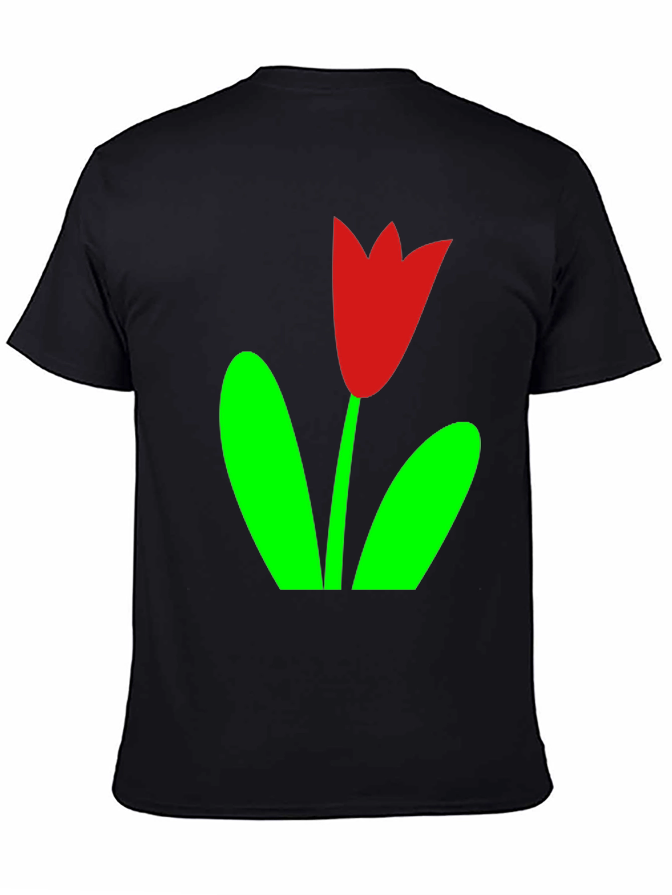 Black T-Shirt with Red Tulip Graphic