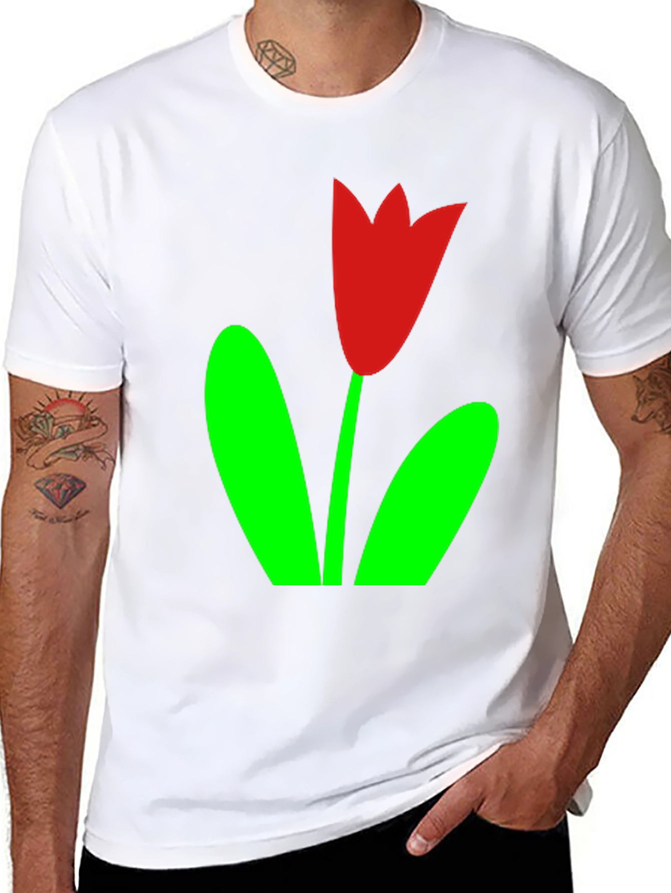 Black T-Shirt with Red Tulip Graphic