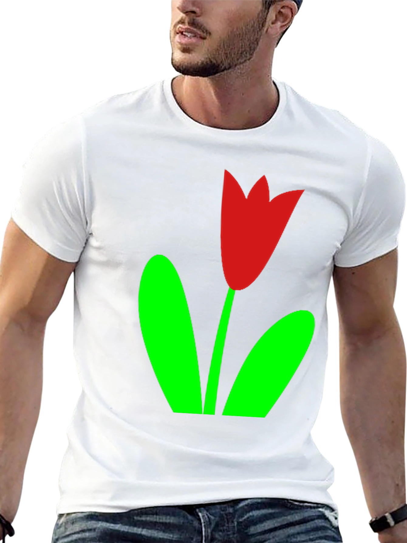Black T-Shirt with Red Tulip Graphic