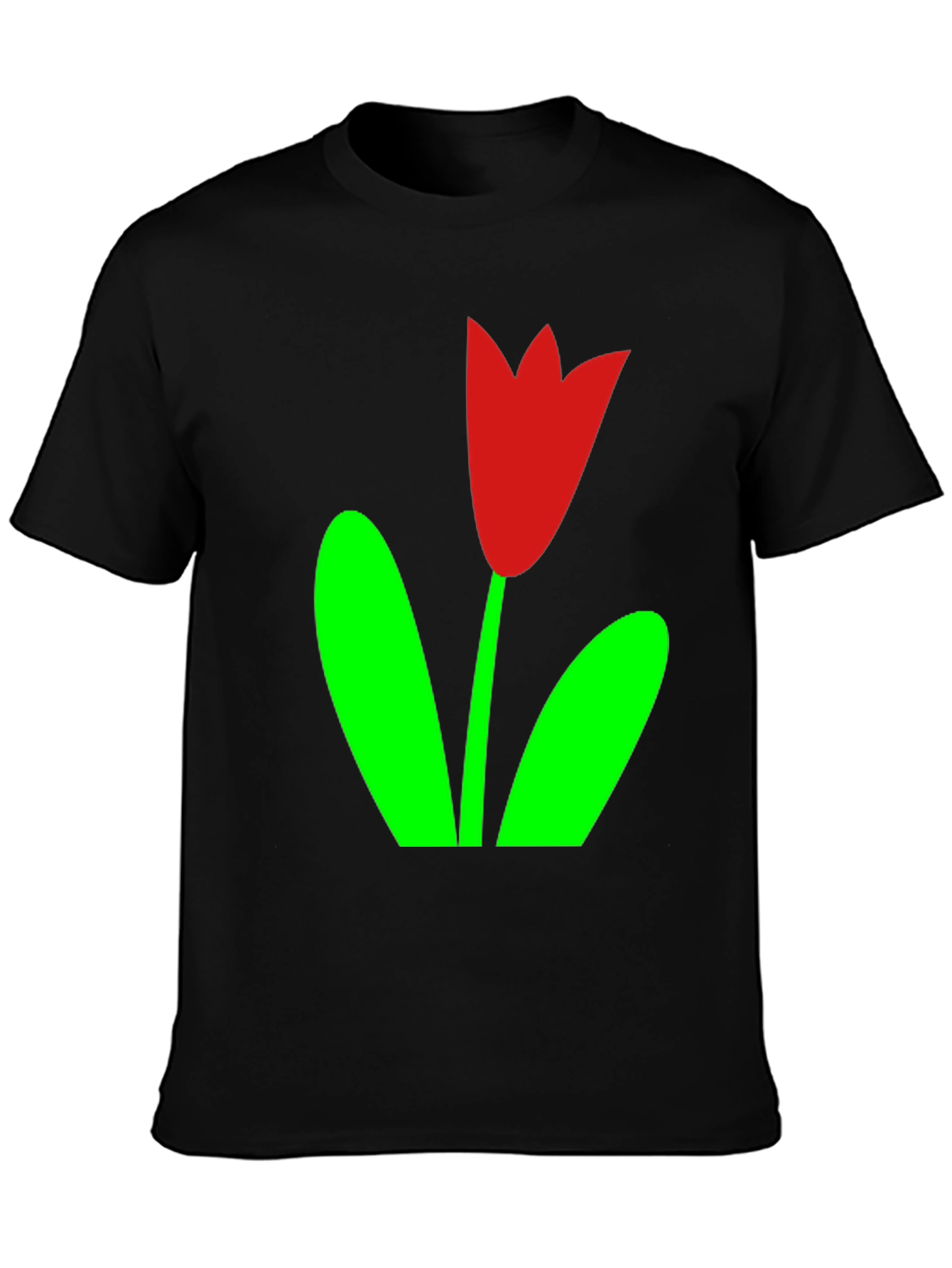 Black T-Shirt with Red Tulip Graphic