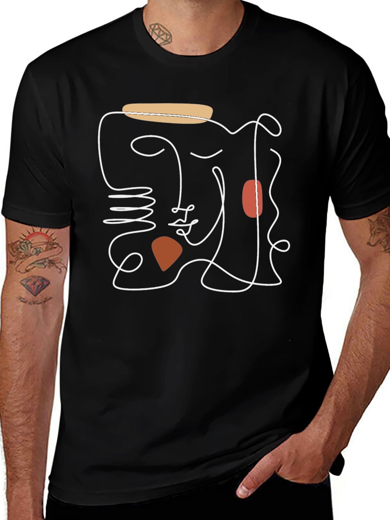 Abstract Face Graphic Tee - Modern Line Art T-Shirt
