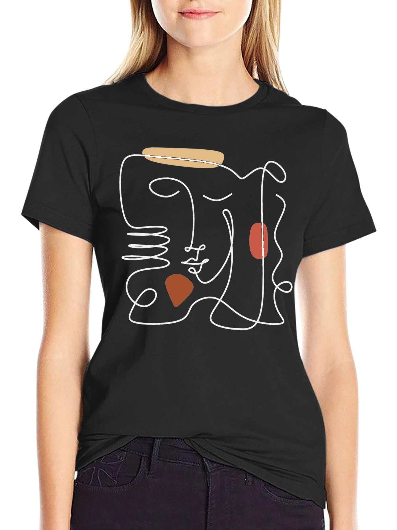 Abstract Face Graphic Tee - Modern Line Art T-Shirt