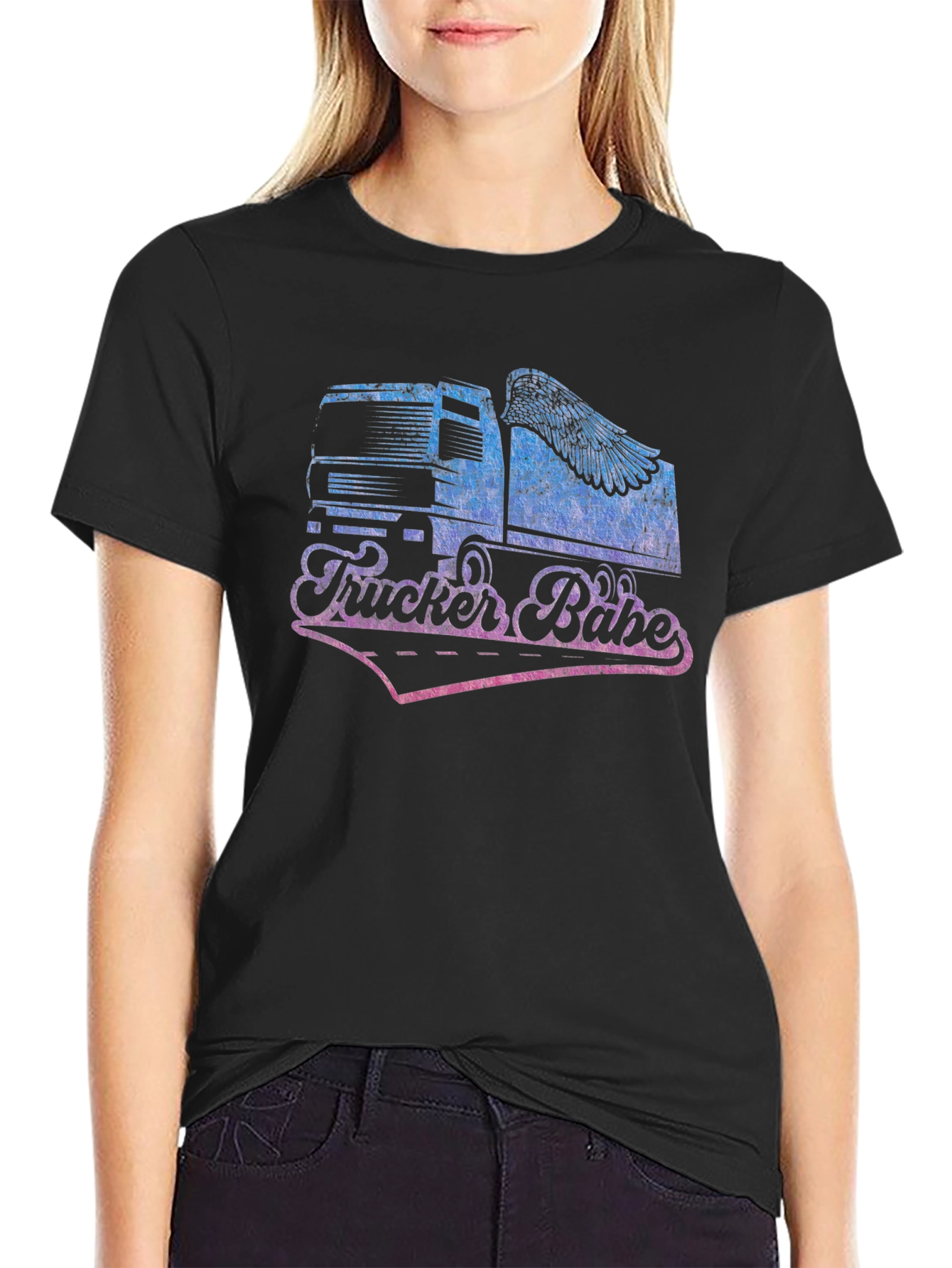 Trucker Babe Graphic Tee - Black