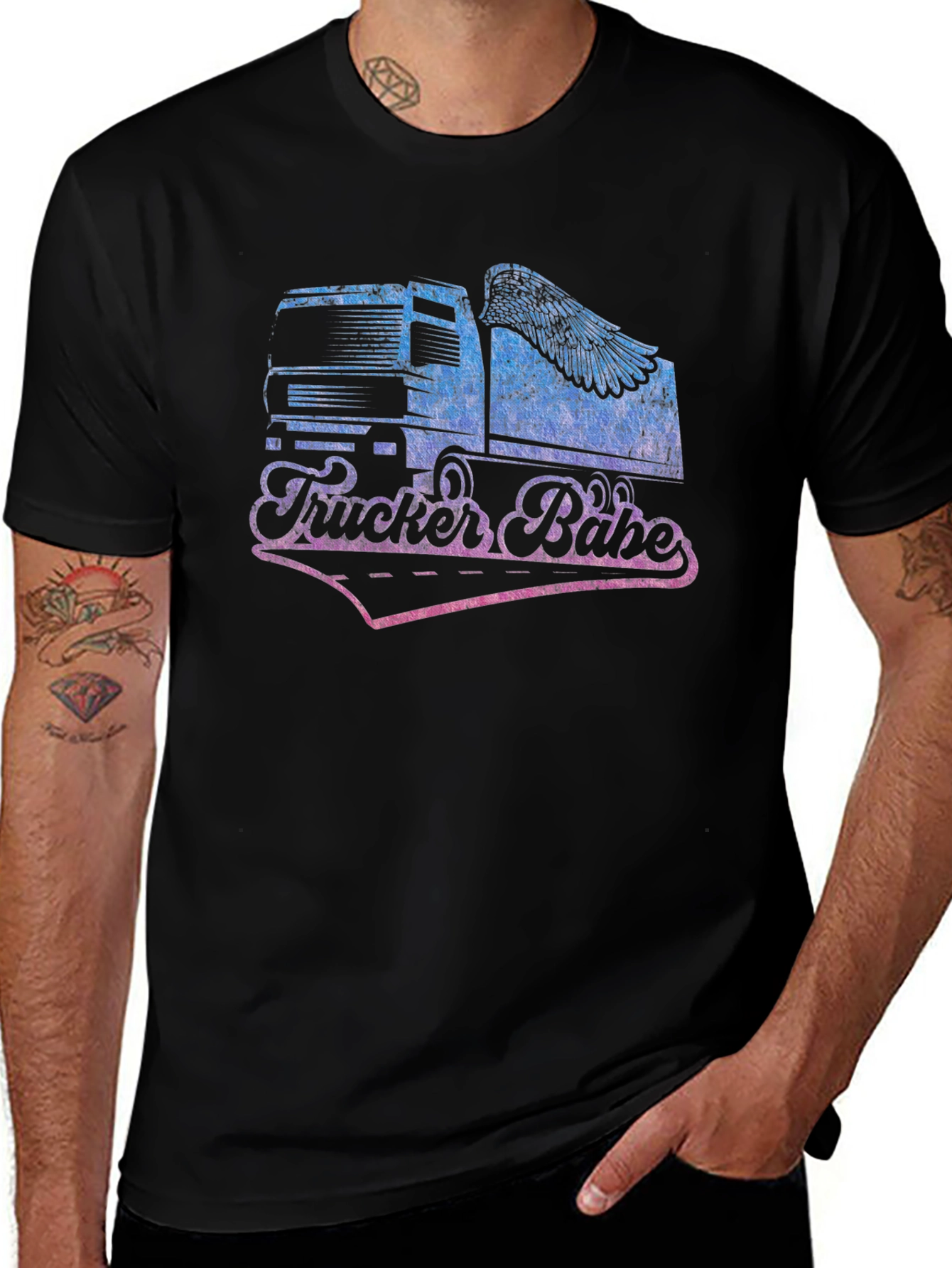 Trucker Babe Graphic Tee - Black