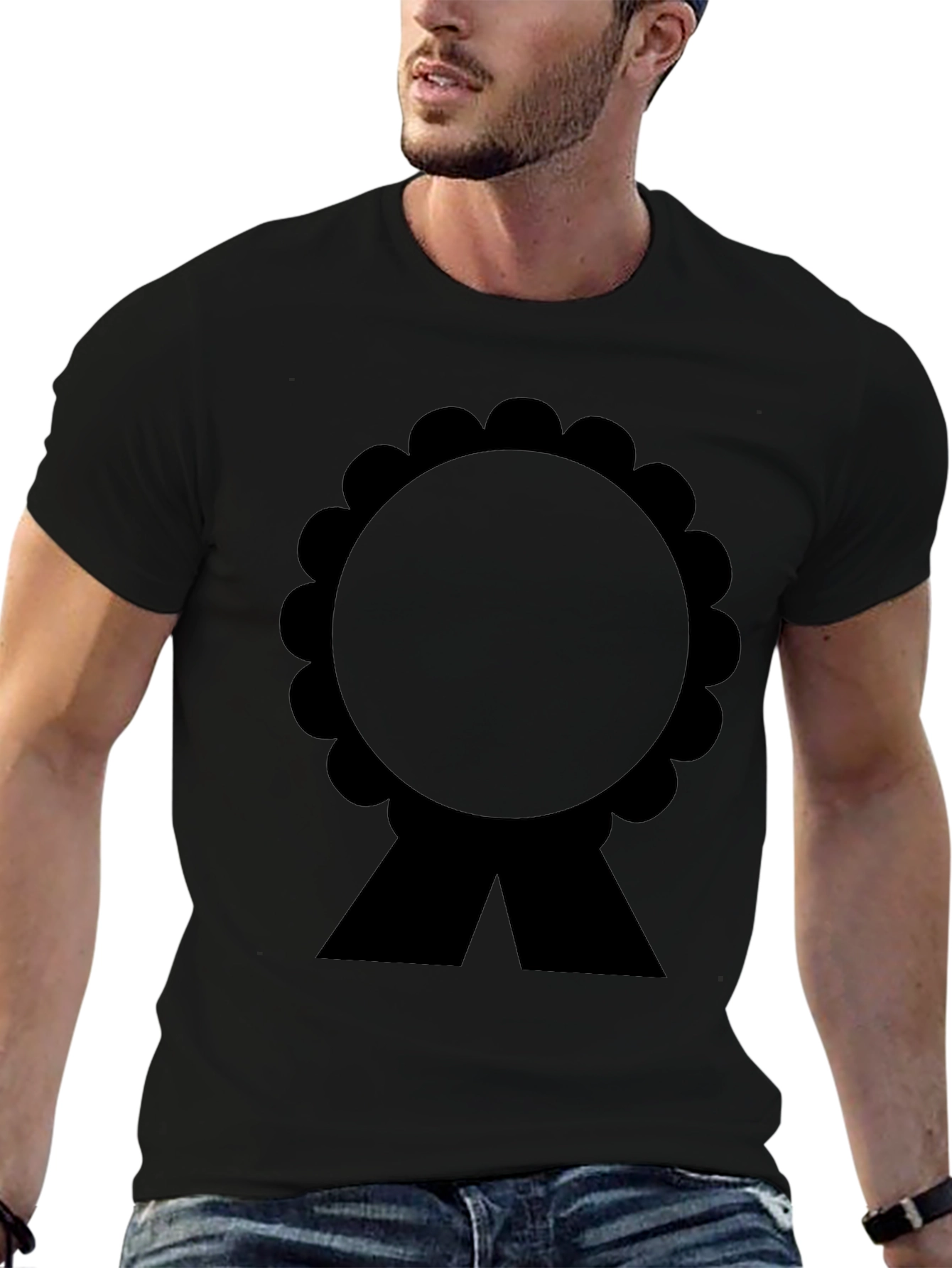 Black T-Shirt with Rosette Ribbon Graphic