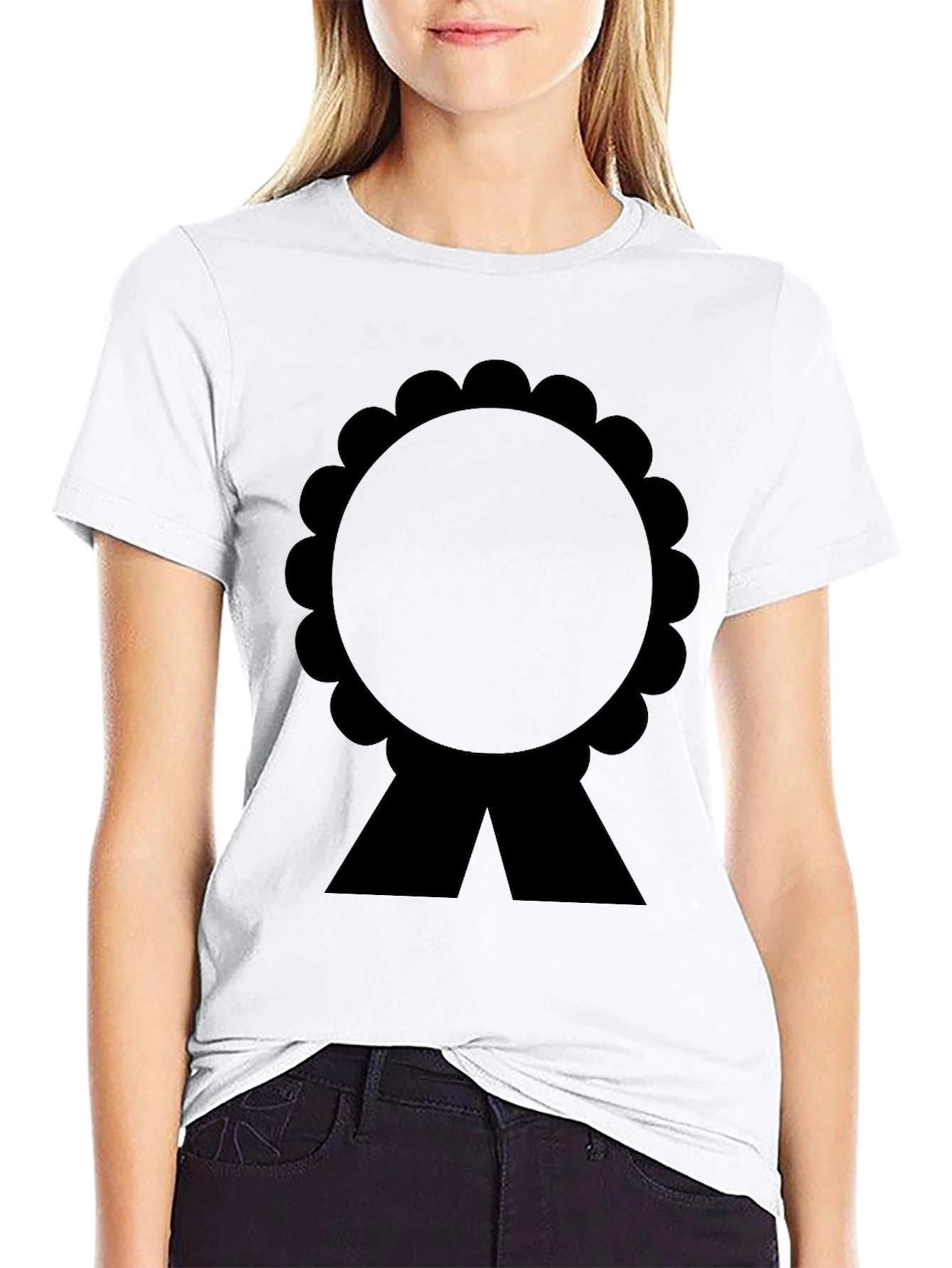 Black T-Shirt with Rosette Ribbon Graphic