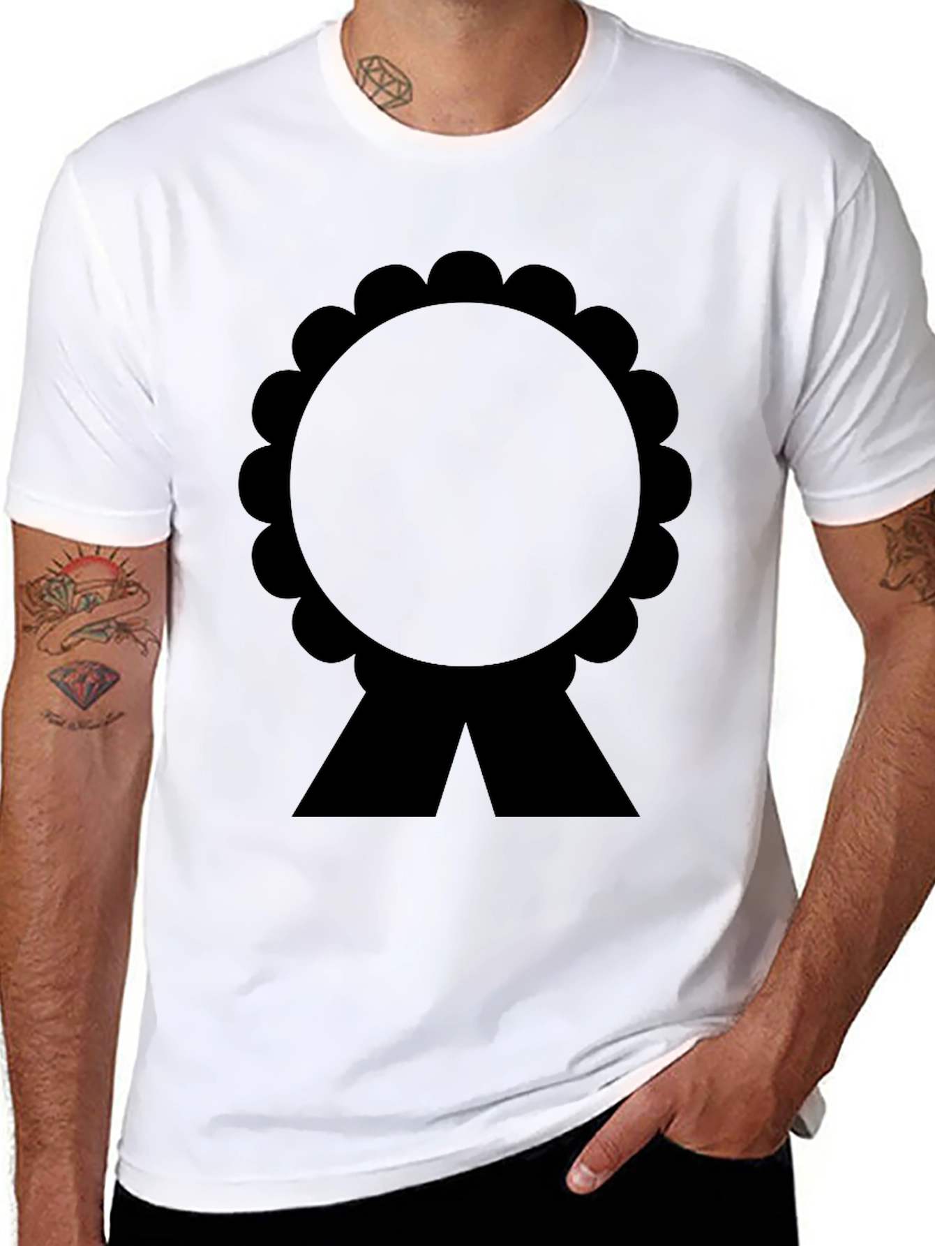 Black T-Shirt with Rosette Ribbon Graphic