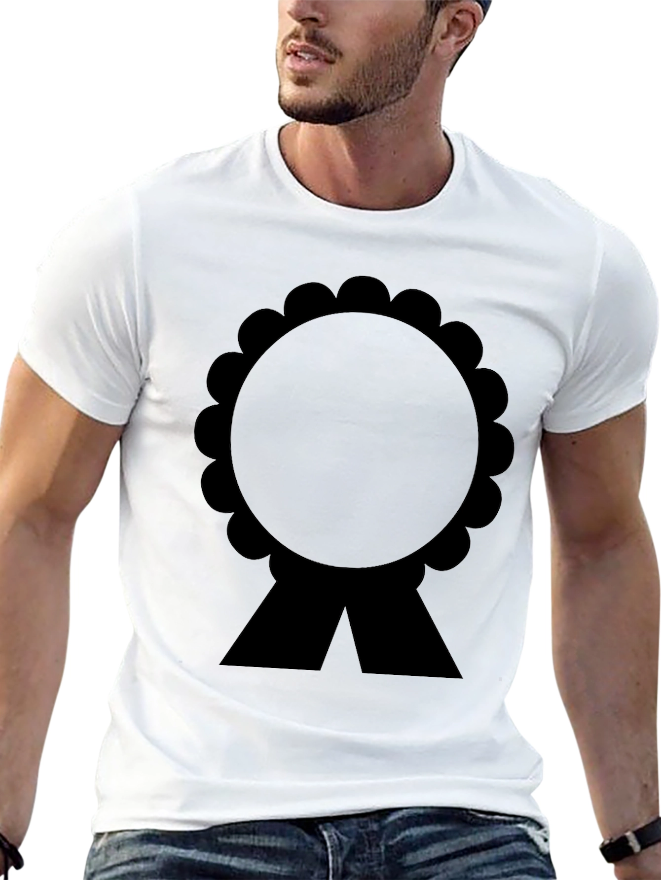 Black T-Shirt with Rosette Ribbon Graphic