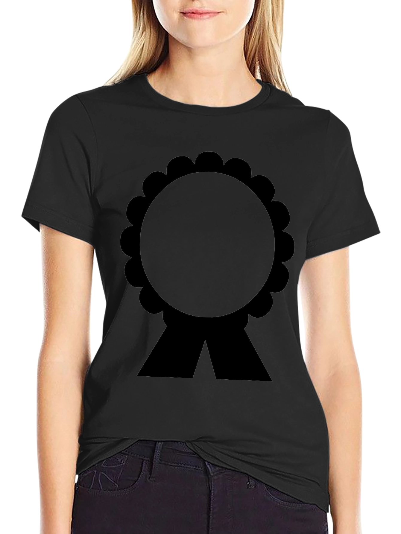 Black T-Shirt with Rosette Ribbon Graphic