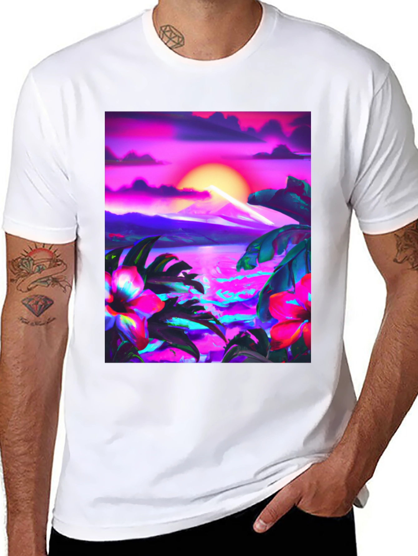 Tropical Sunset Graphic Black T-Shirt