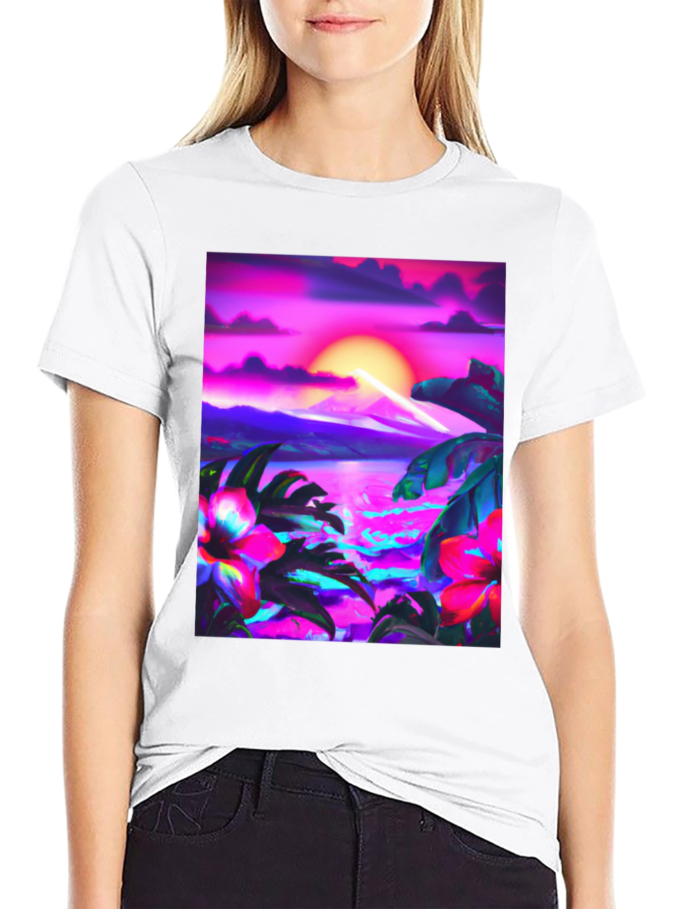Tropical Sunset Graphic Black T-Shirt