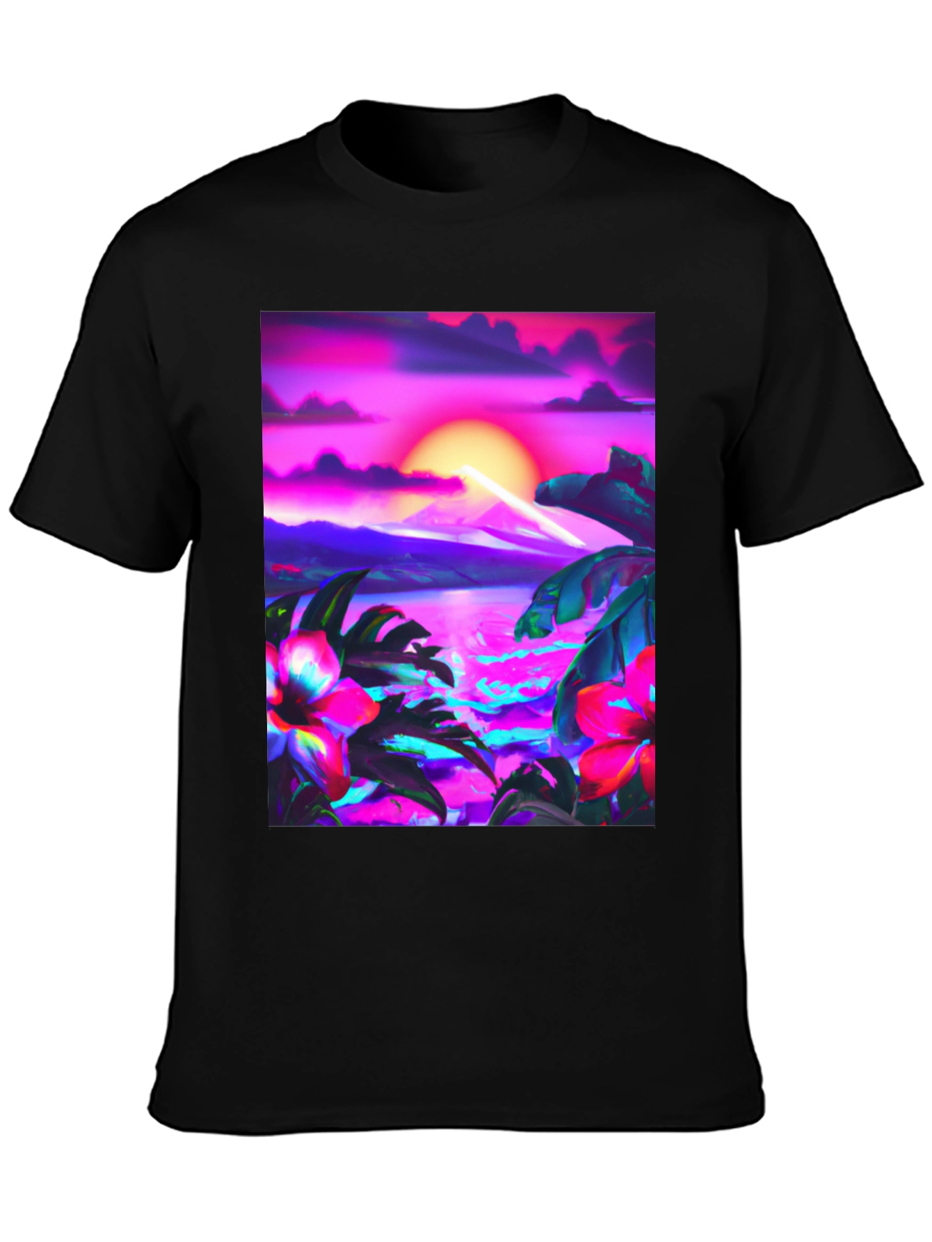 Tropical Sunset Graphic Black T-Shirt