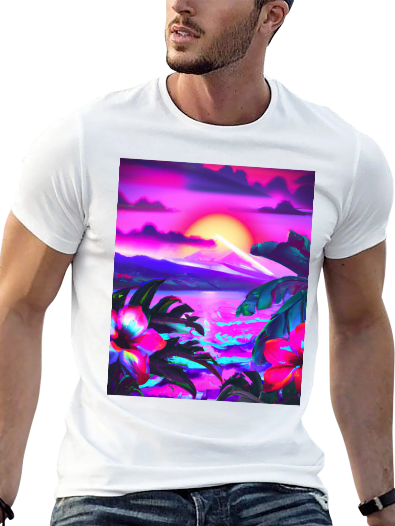 Tropical Sunset Graphic Black T-Shirt