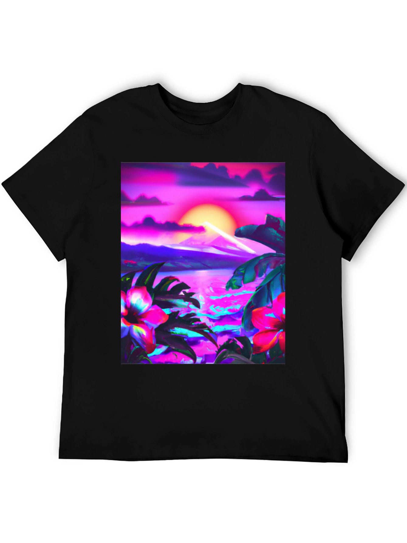 Tropical Sunset Graphic Black T-Shirt