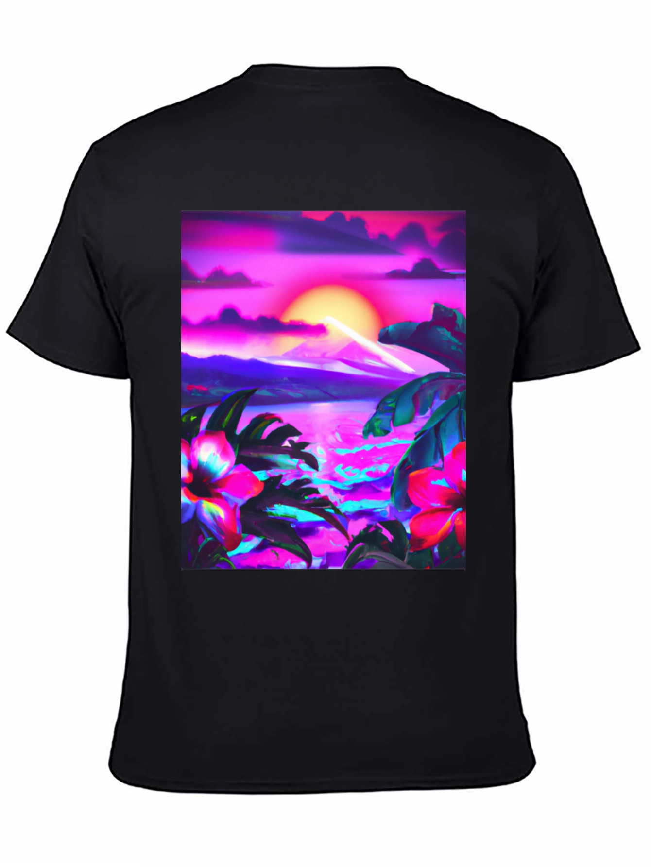 Tropical Sunset Graphic Black T-Shirt