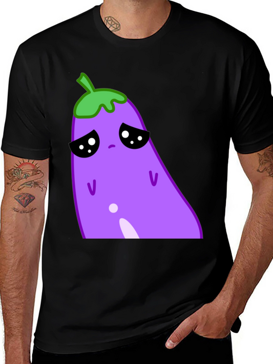 Sad Eggplant Graphic Tee - Black Cotton Blend