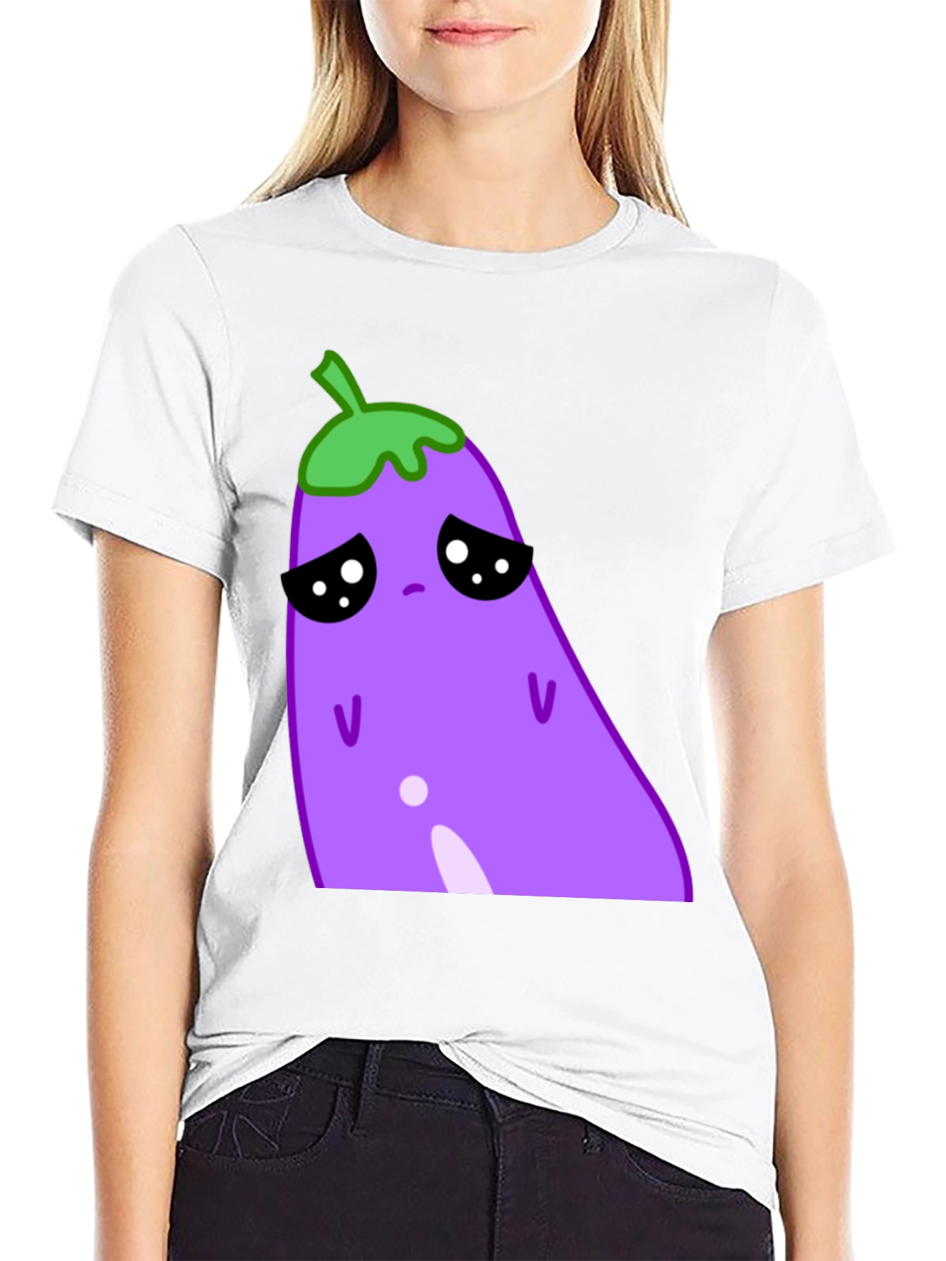 Sad Eggplant Graphic Tee - Black Cotton Blend