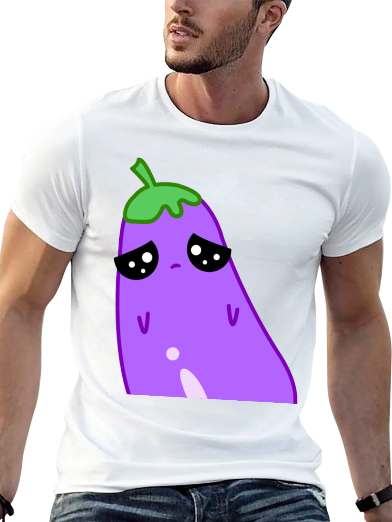 Sad Eggplant Graphic Tee - Black Cotton Blend