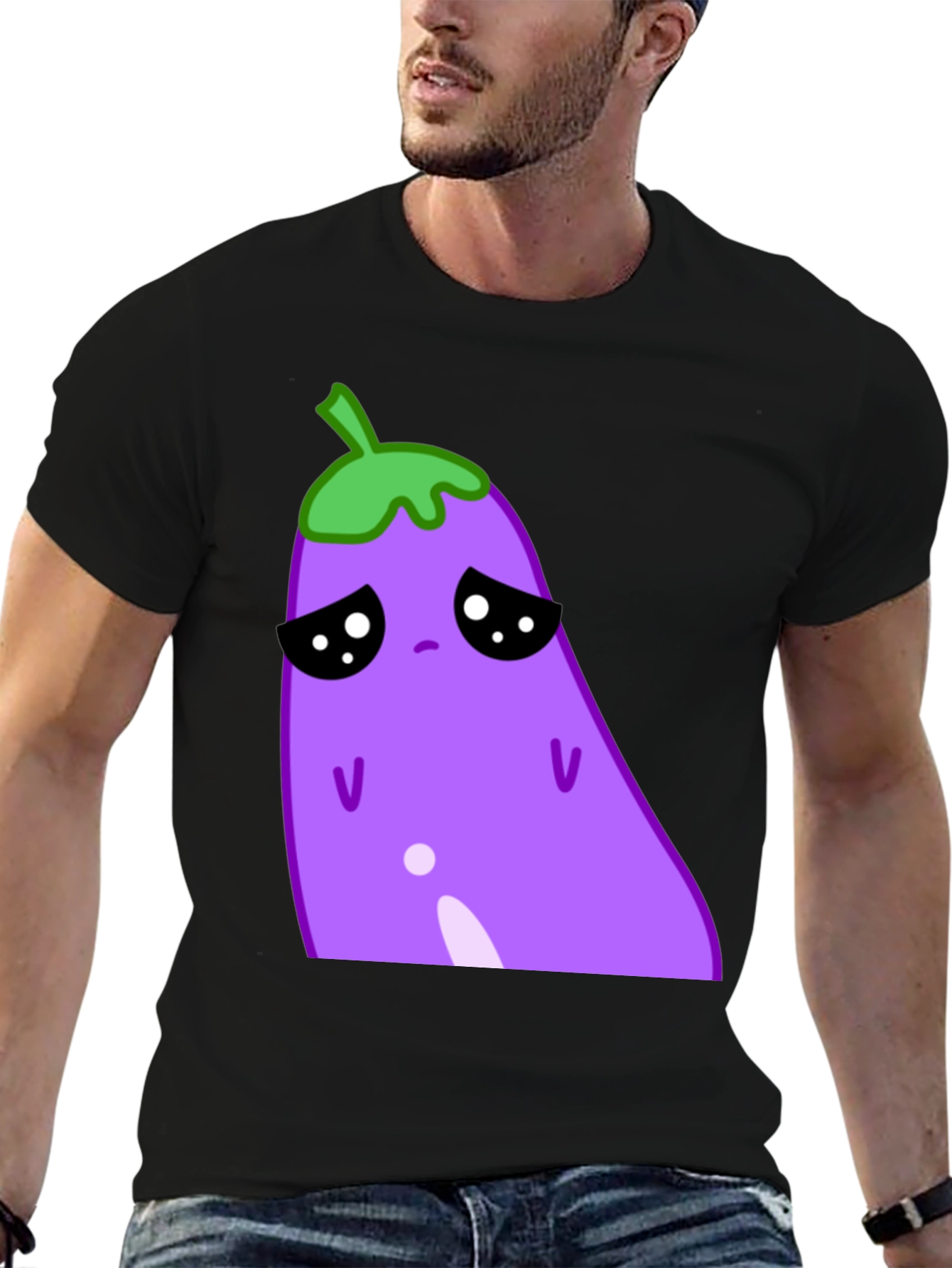 Sad Eggplant Graphic Tee - Black Cotton Blend
