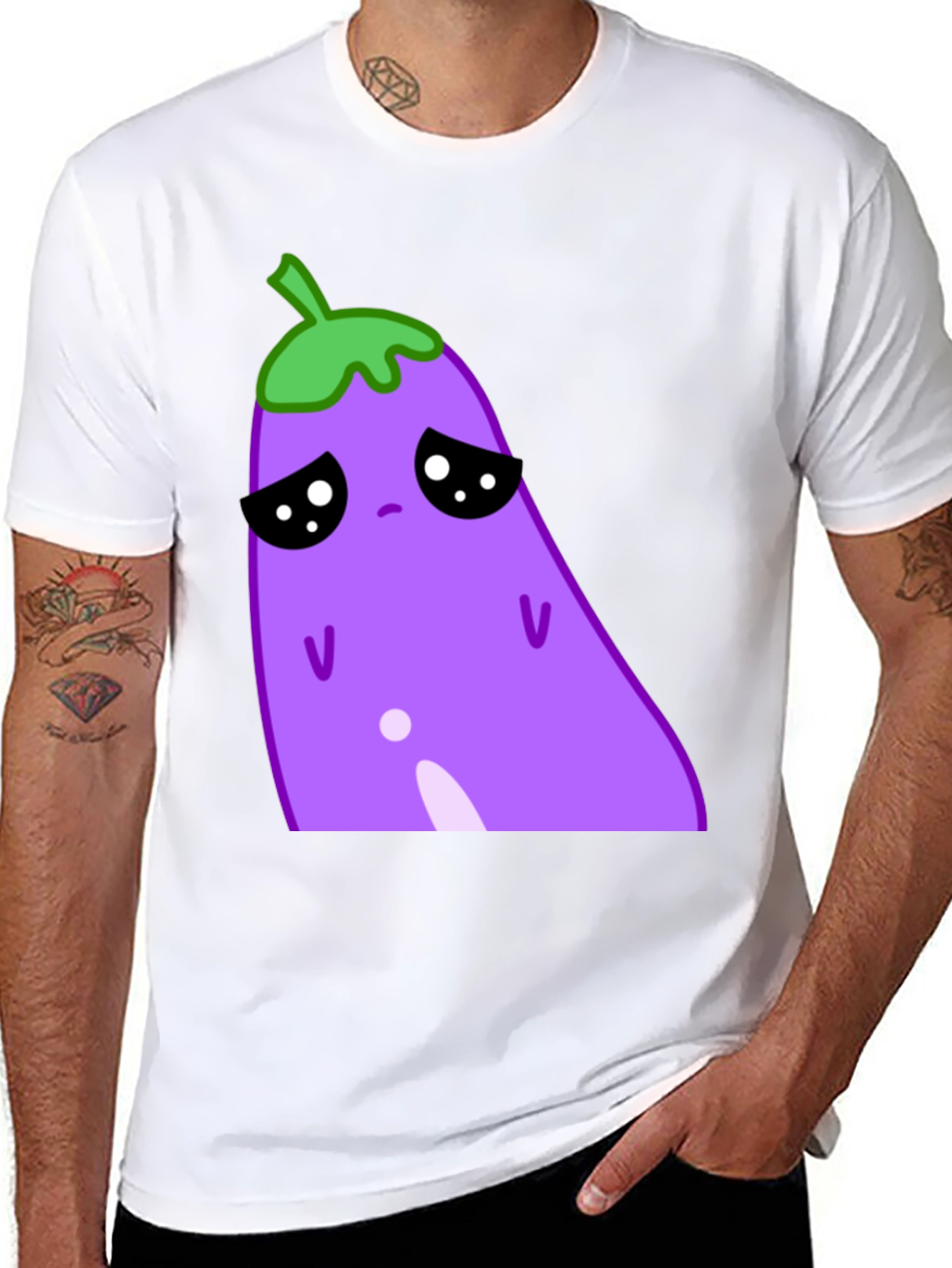 Sad Eggplant Graphic Tee - Black Cotton Blend