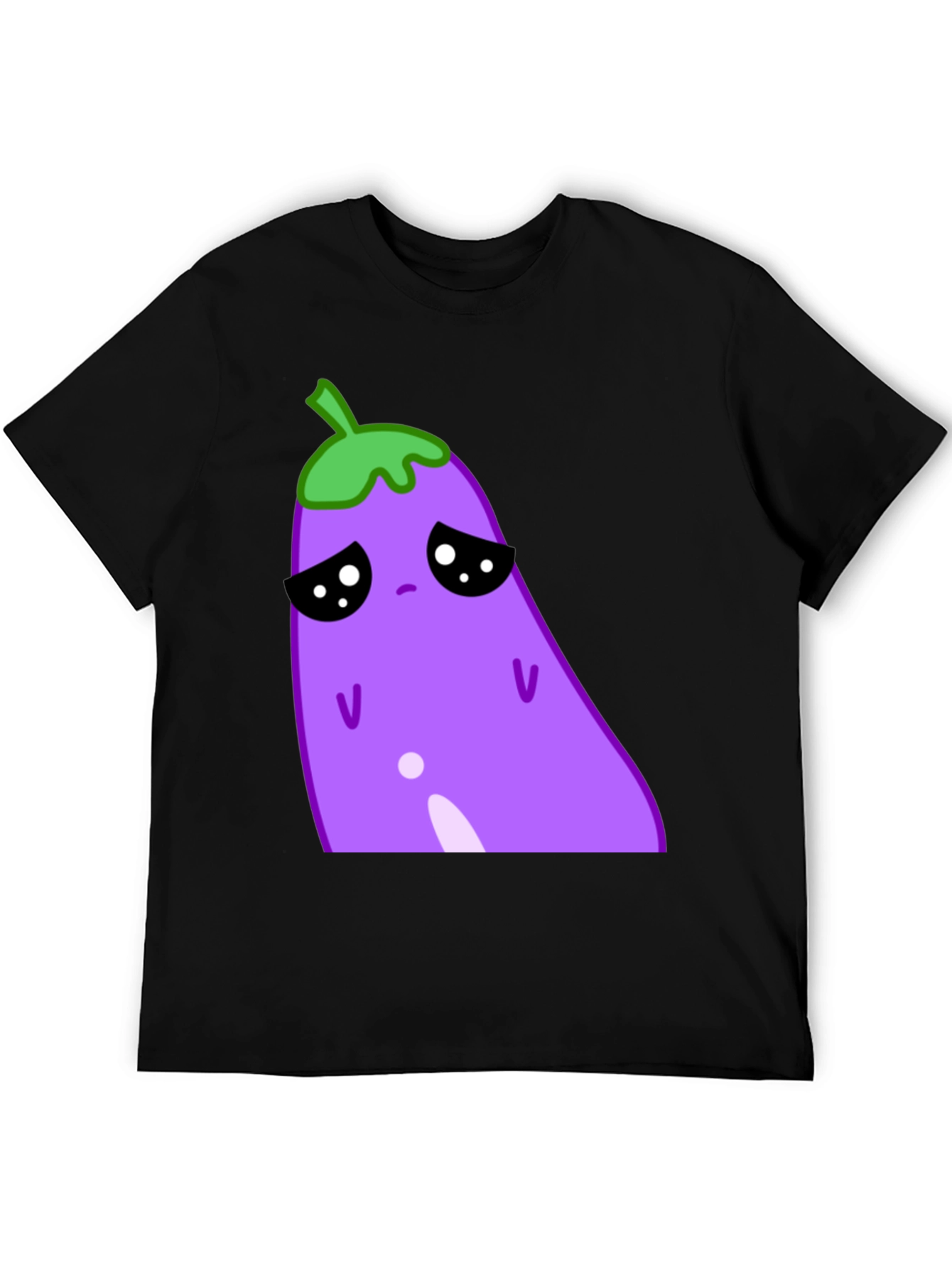 Sad Eggplant Graphic Tee - Black Cotton Blend