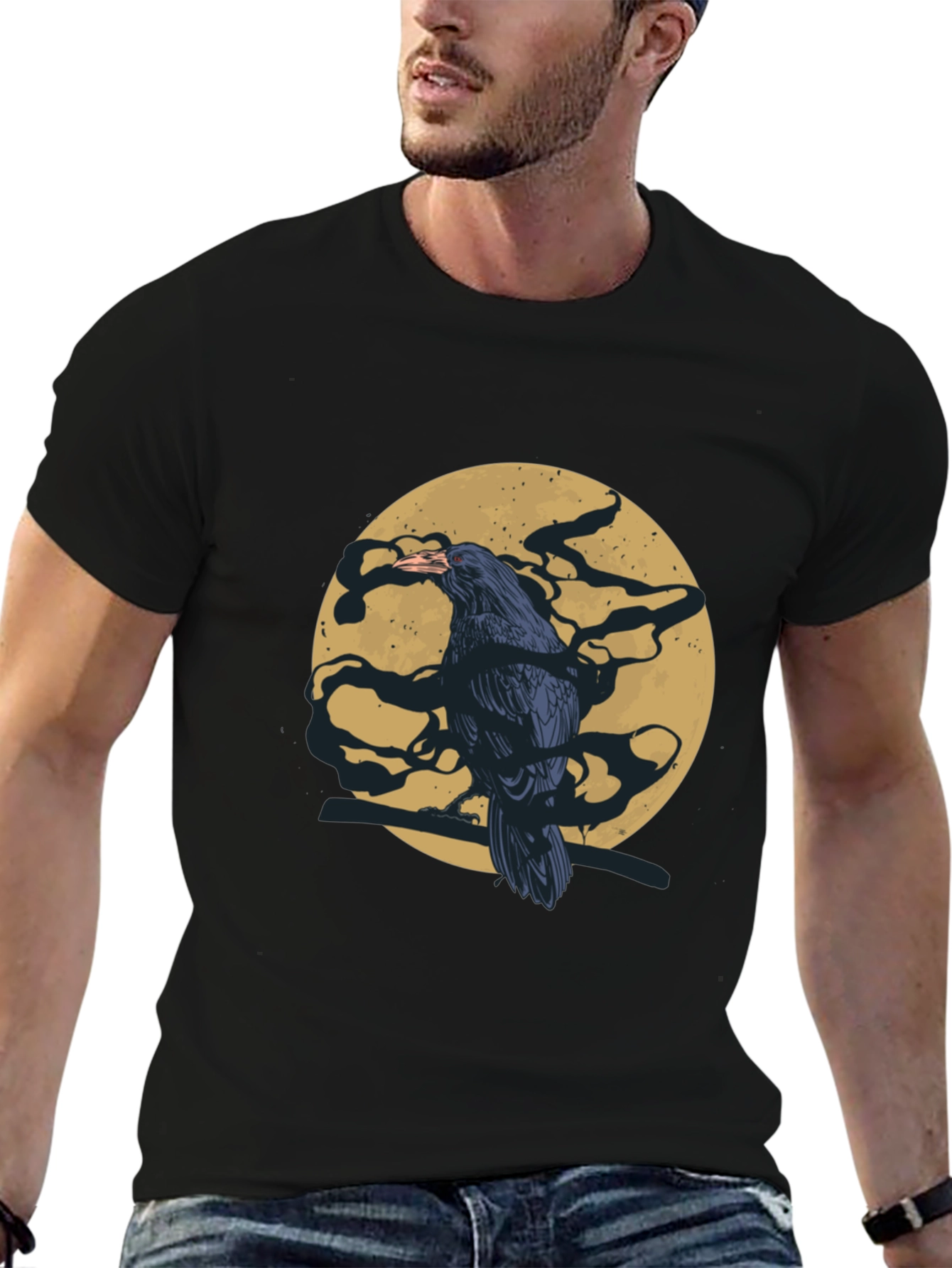Raven Moon T-Shirt - Mens Black Graphic Tee