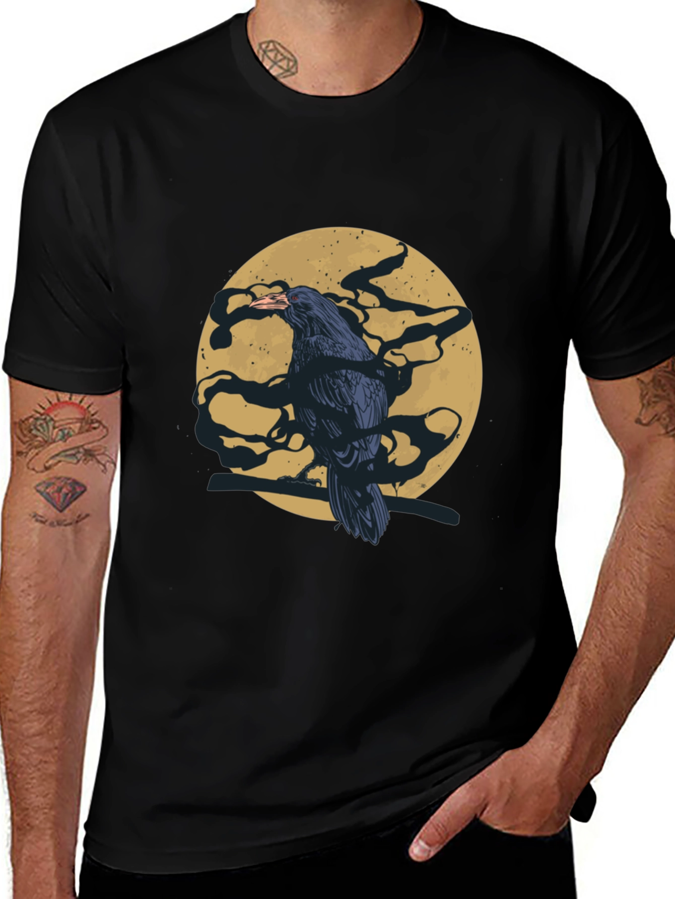 Raven Moon T-Shirt - Mens Black Graphic Tee