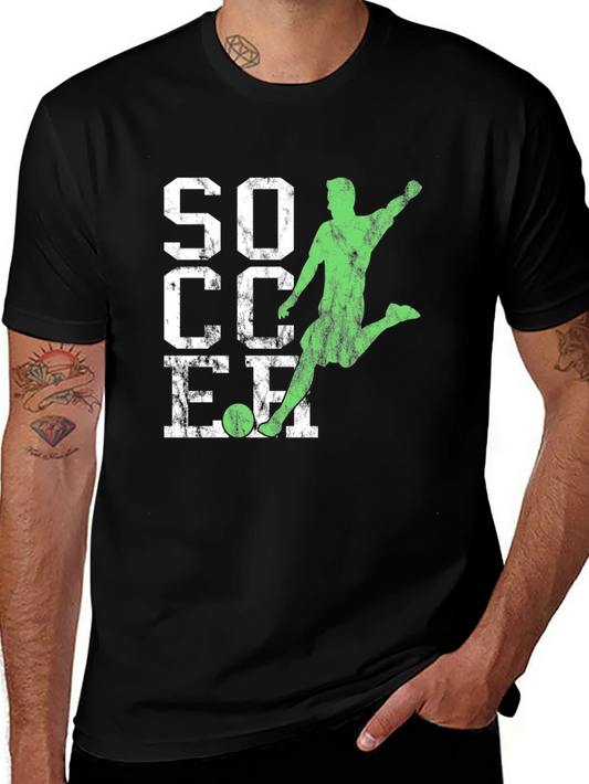 Soccer Graphic Tee - Distressed Print Black T-Shirt