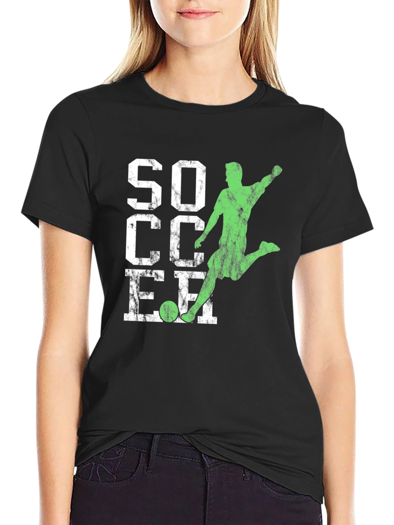 Soccer Graphic Tee - Distressed Print Black T-Shirt
