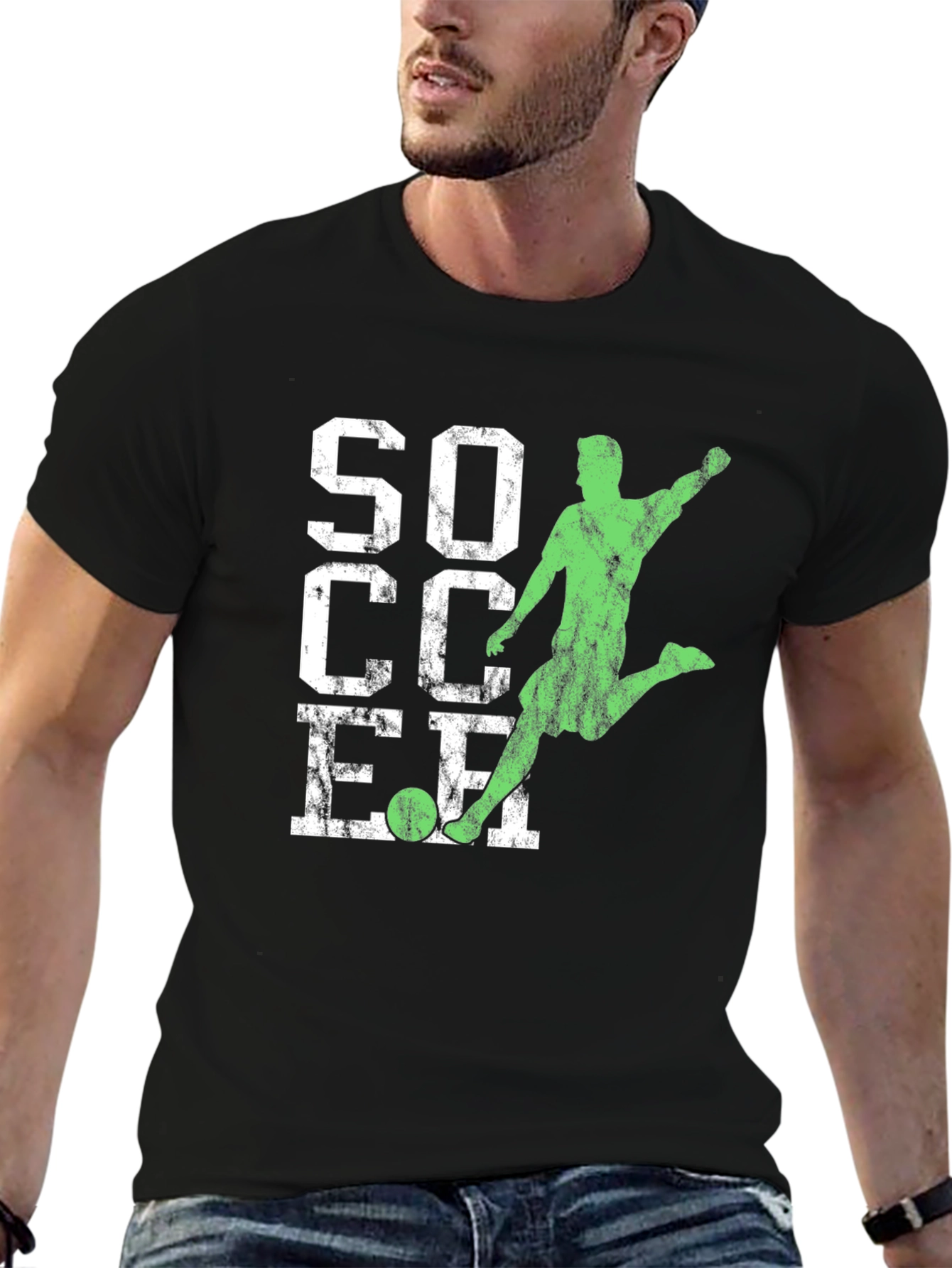 Soccer Graphic Tee - Distressed Print Black T-Shirt
