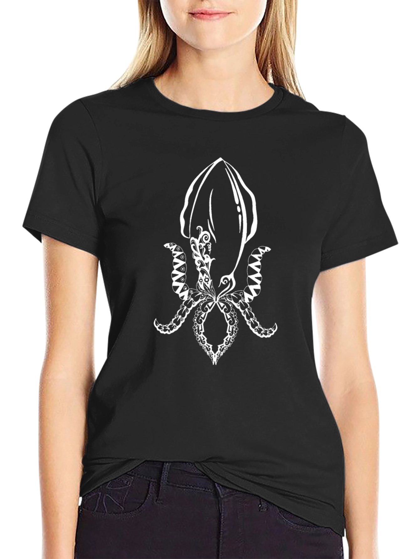 Squid Graphic Tee - Black Cotton Comfort