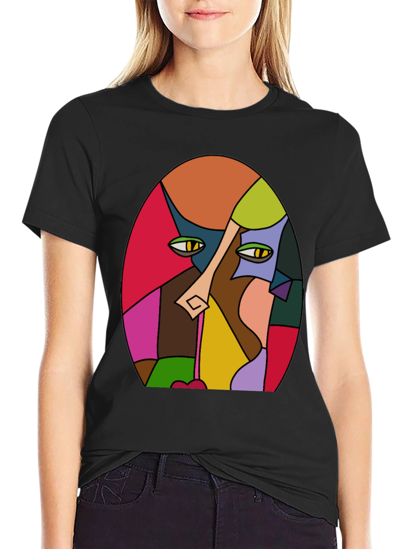 Abstract Face Graphic T-Shirt - Artistic Design