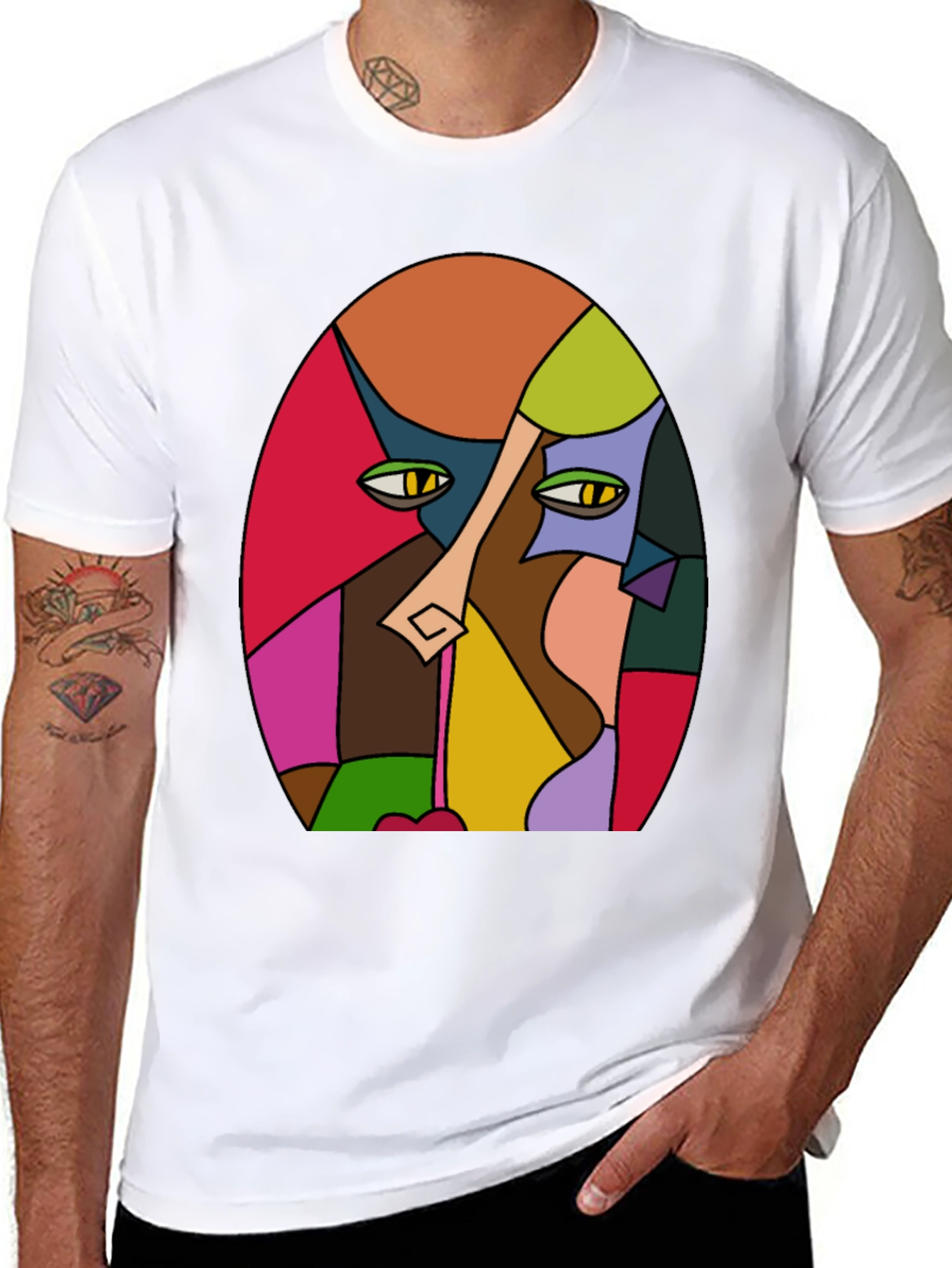 Abstract Face Graphic T-Shirt - Artistic Design