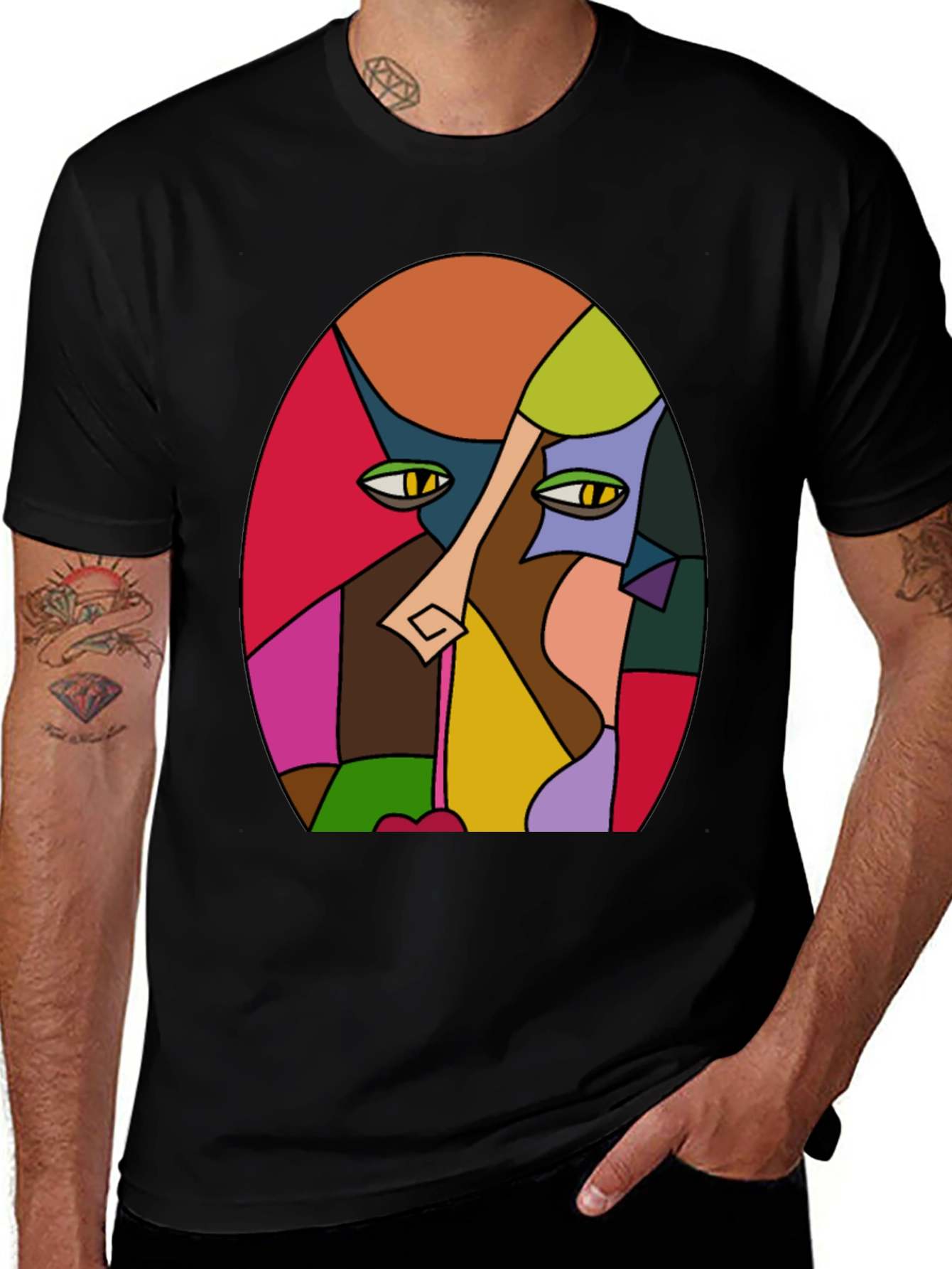 Abstract Face Graphic T-Shirt - Artistic Design