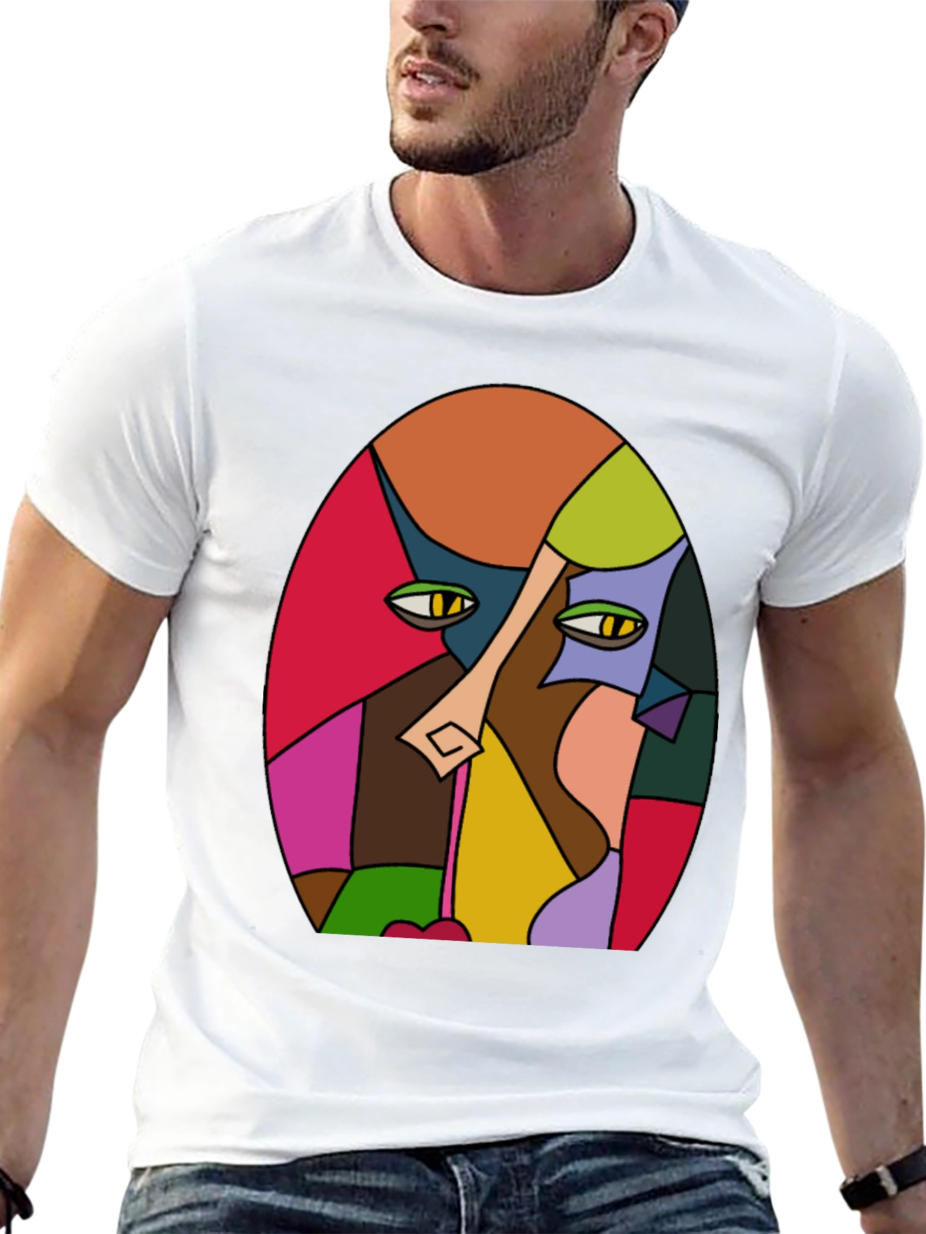 Abstract Face Graphic T-Shirt - Artistic Design