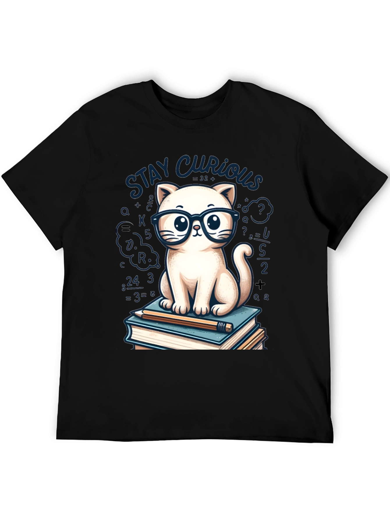 Stay Curious Cat Graphic Tee - Black