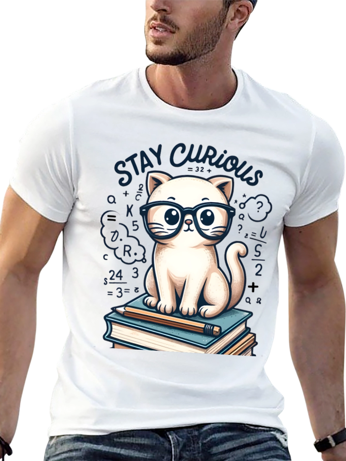 Stay Curious Cat Graphic Tee - Black