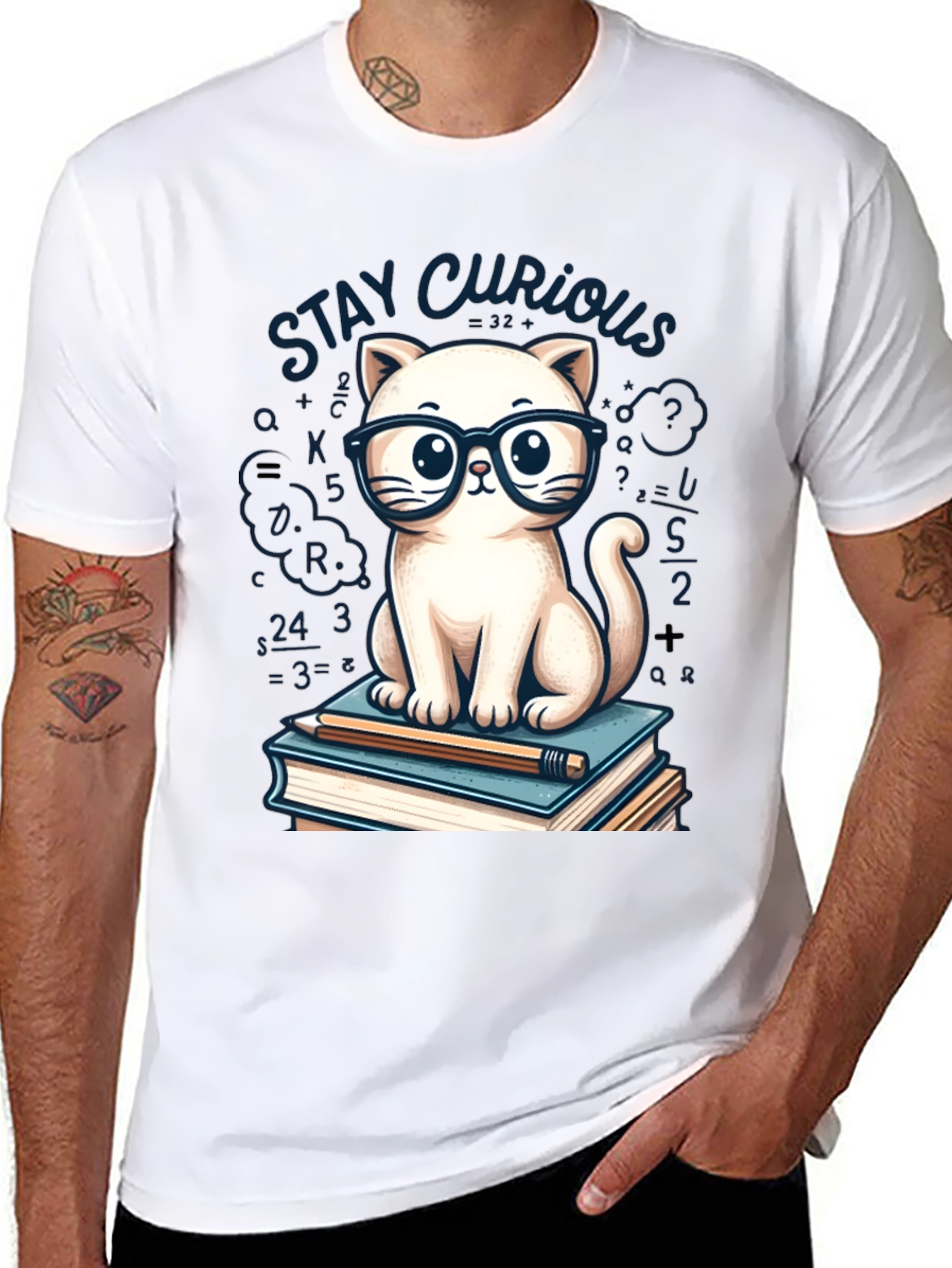Stay Curious Cat Graphic Tee - Black