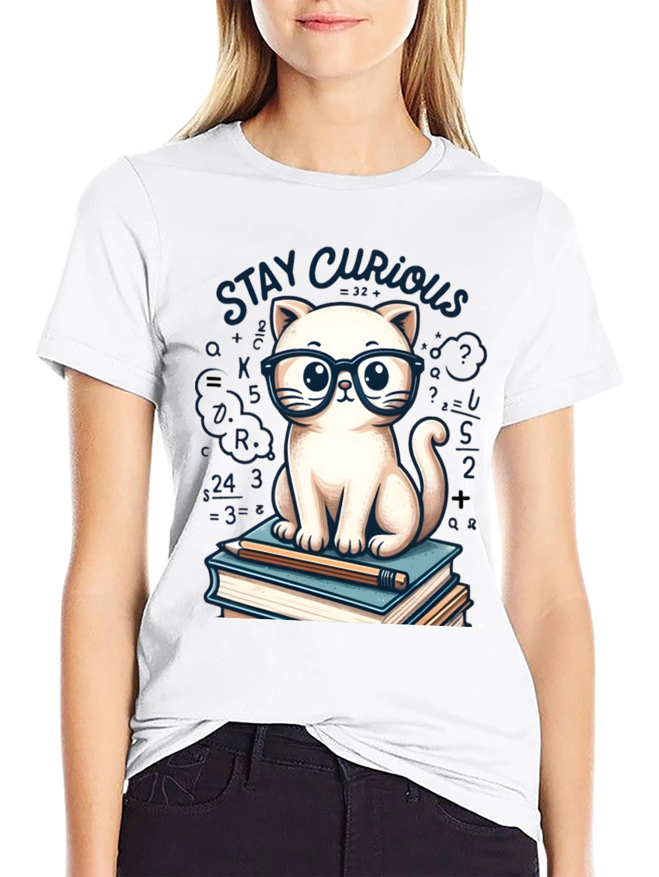 Stay Curious Cat Graphic Tee - Black