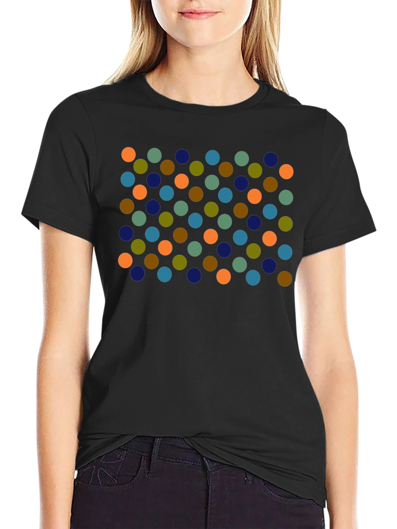Retro Dot Pattern Black T-Shirt