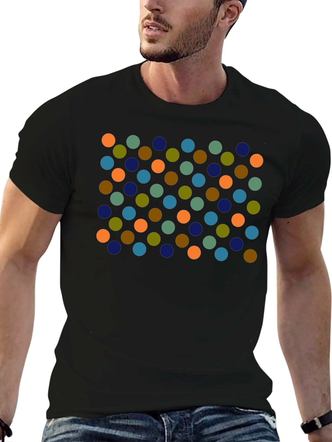 Retro Dot Pattern Black T-Shirt