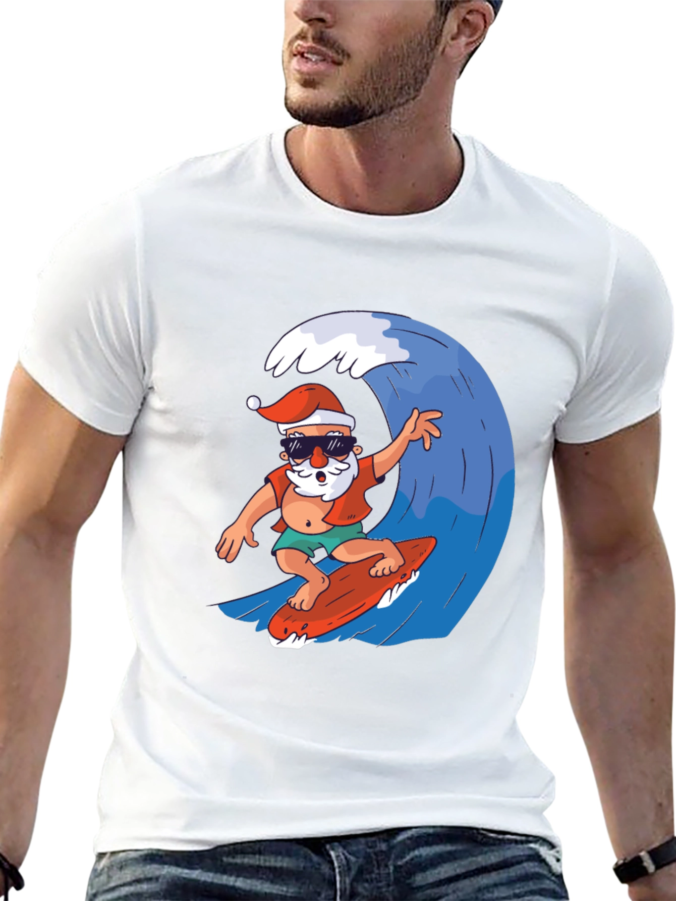 Surfing Santa Graphic Tee - Holiday Fun!