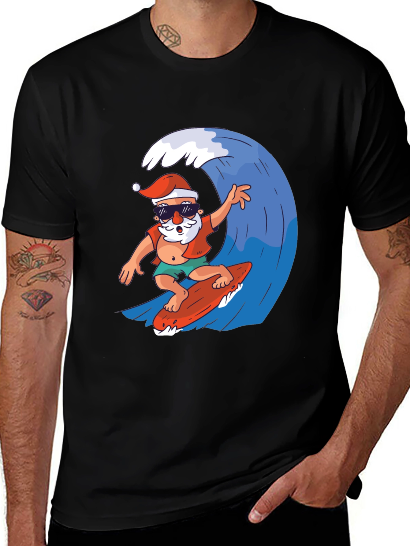 Surfing Santa Graphic Tee - Holiday Fun!