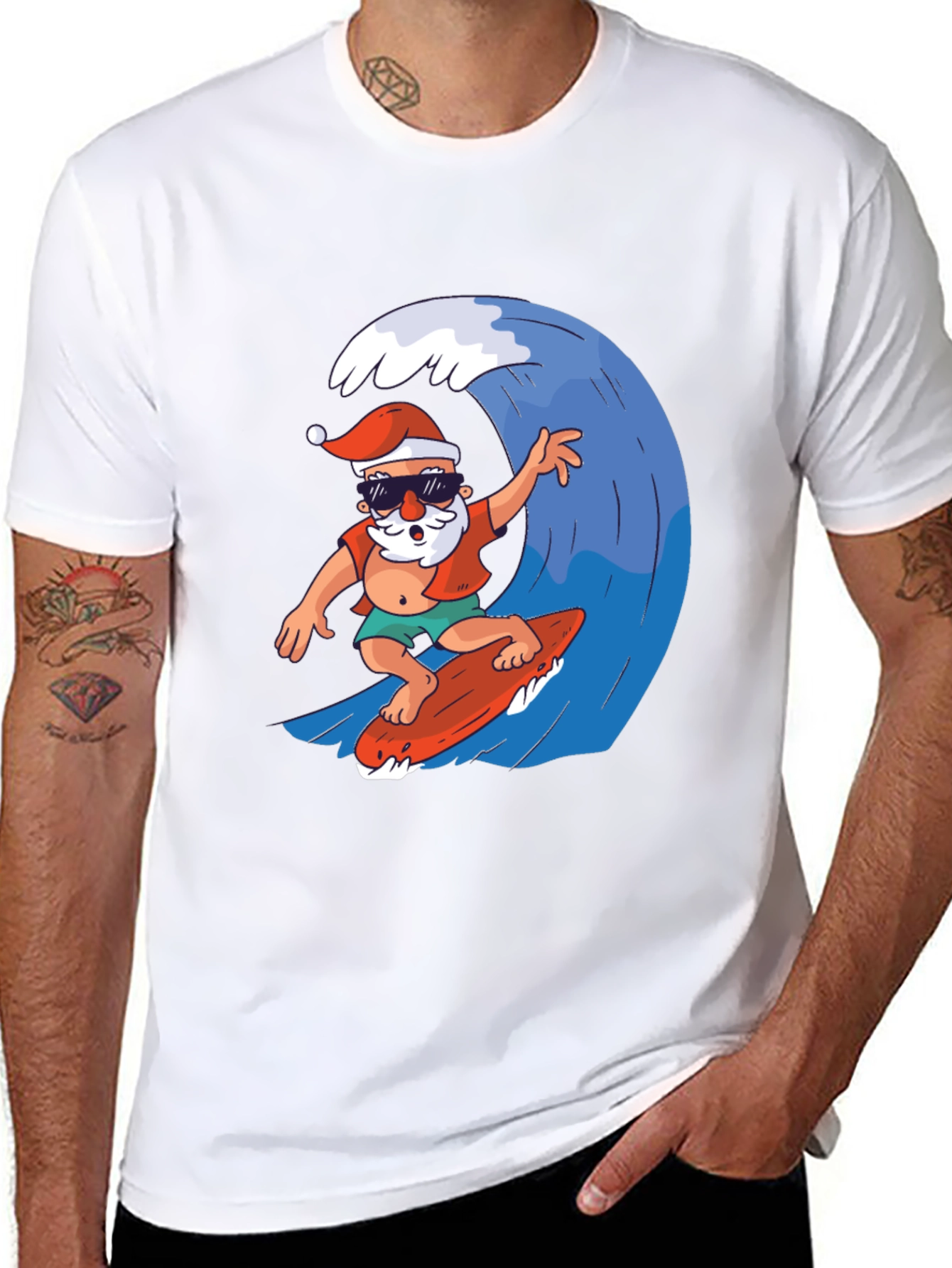Surfing Santa Graphic Tee - Holiday Fun!