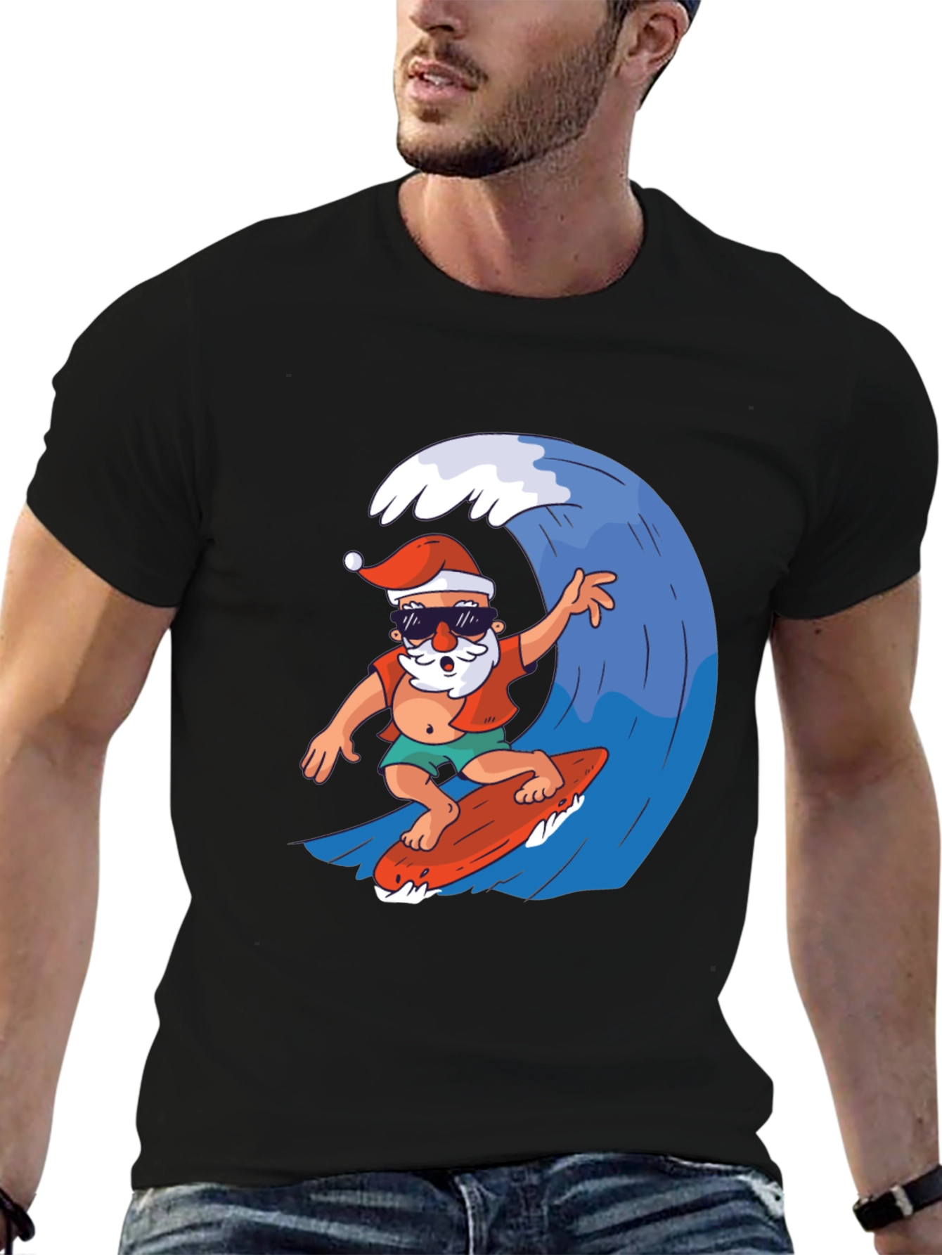 Surfing Santa Graphic Tee - Holiday Fun!