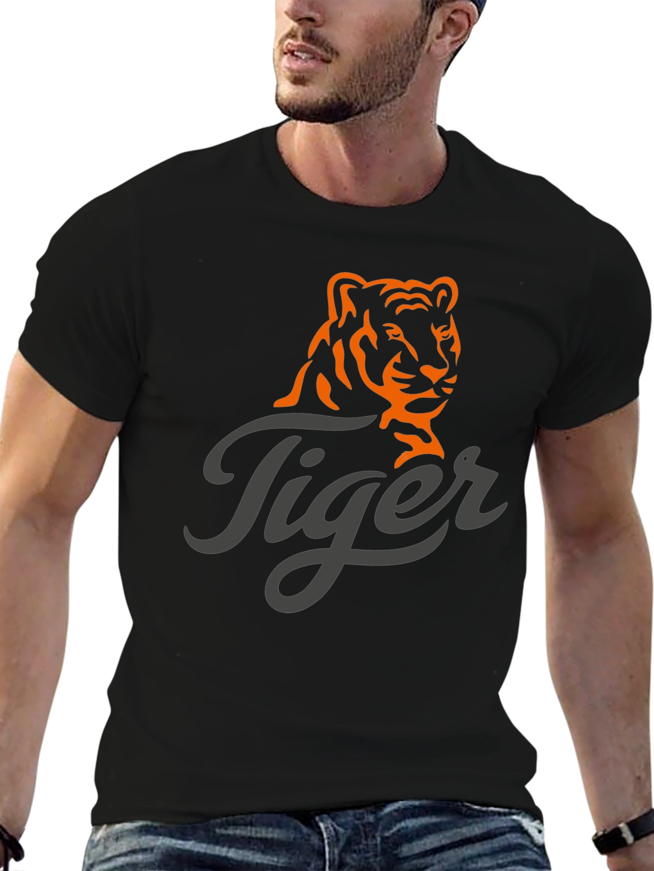 Tiger Graphic Print Mens Black T-Shirt