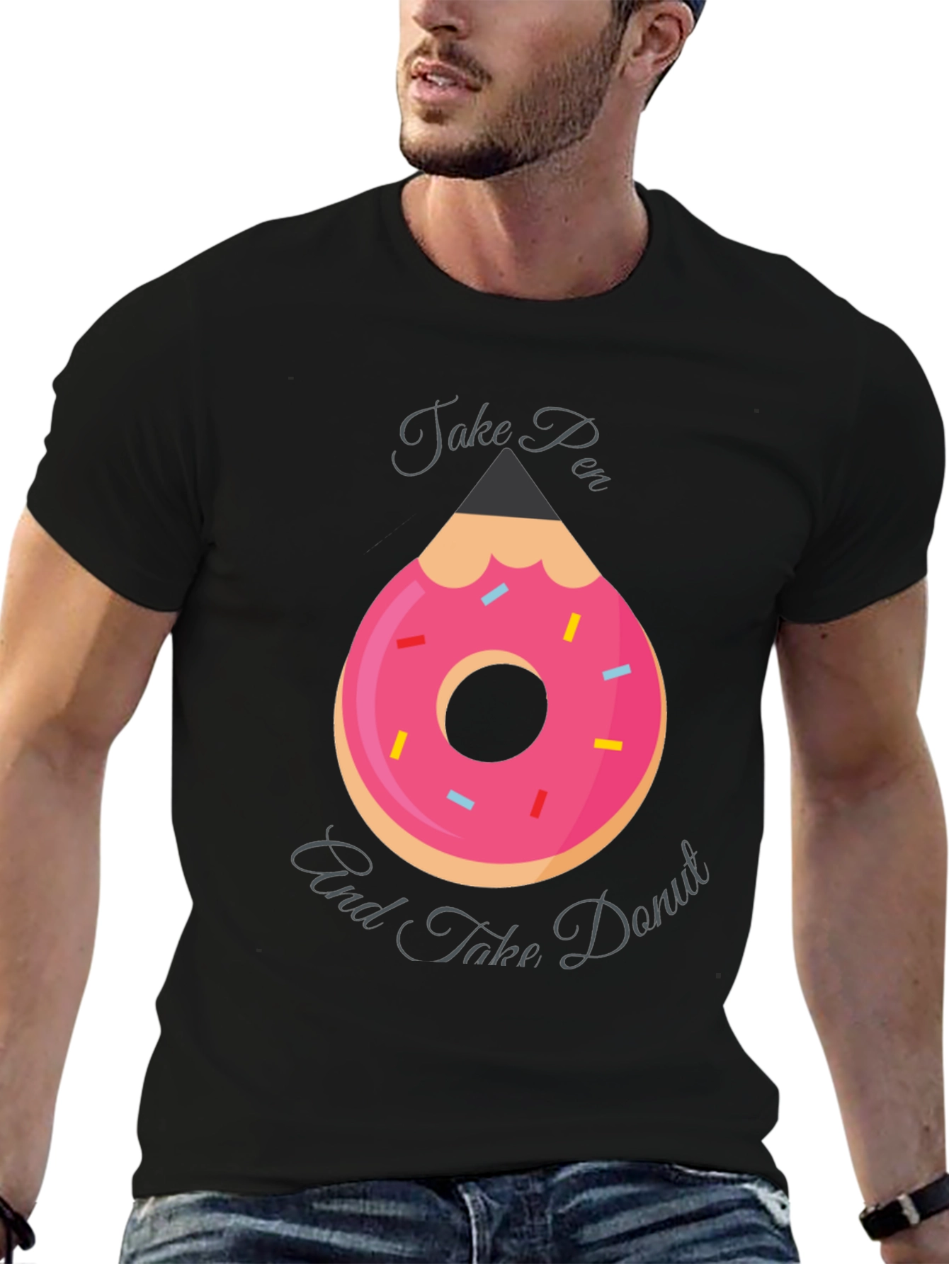 Take Pen and Take Donut Graphic T-Shirt