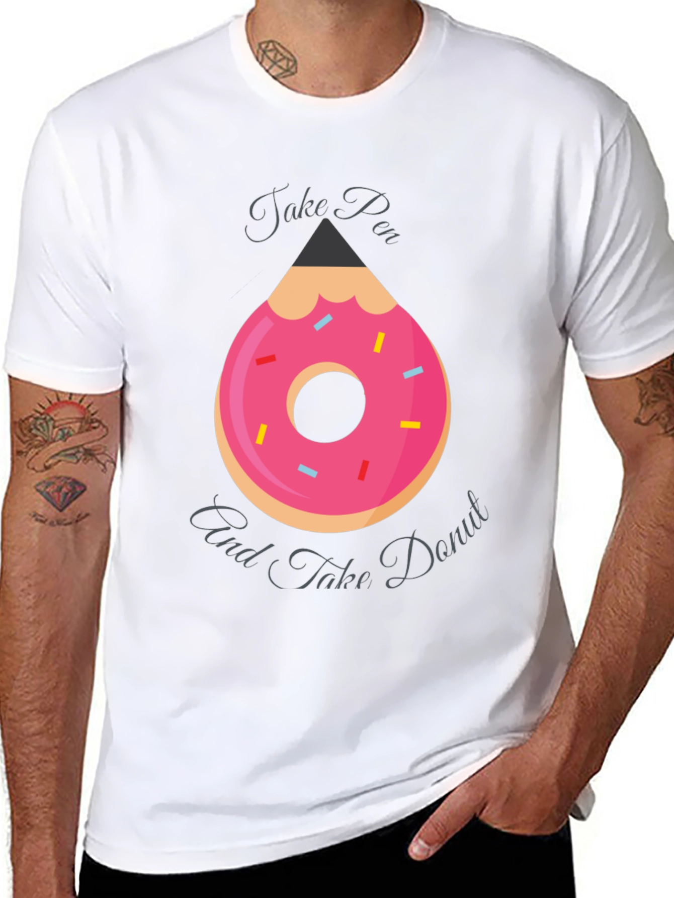 Take Pen and Take Donut Graphic T-Shirt