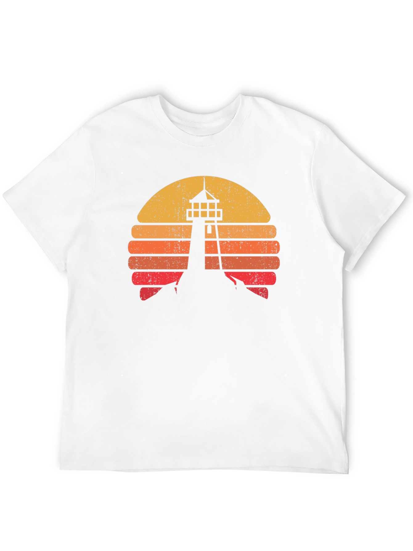 Retro Lighthouse Sunset Graphic Tee - Black