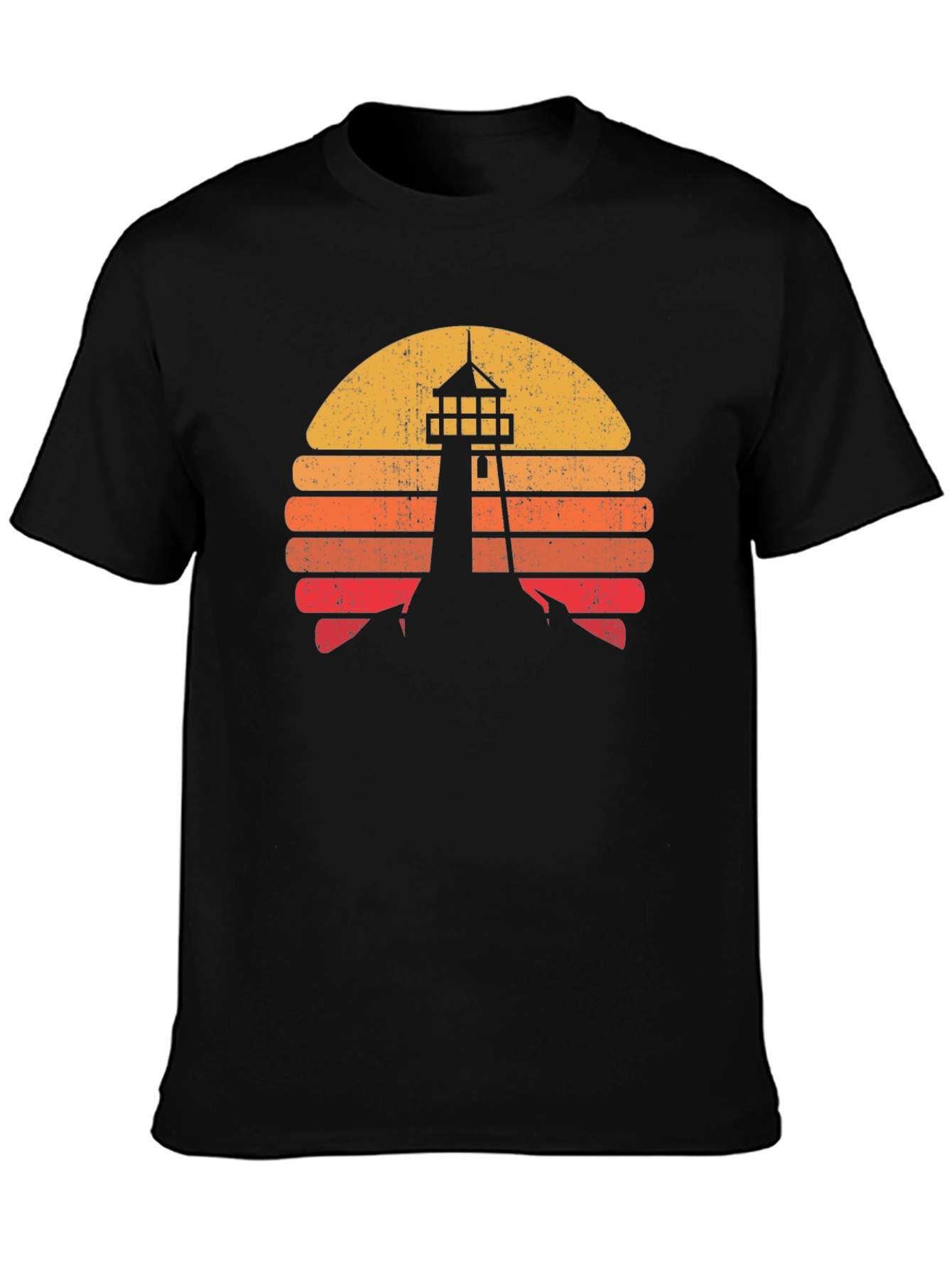 Retro Lighthouse Sunset Graphic Tee - Black